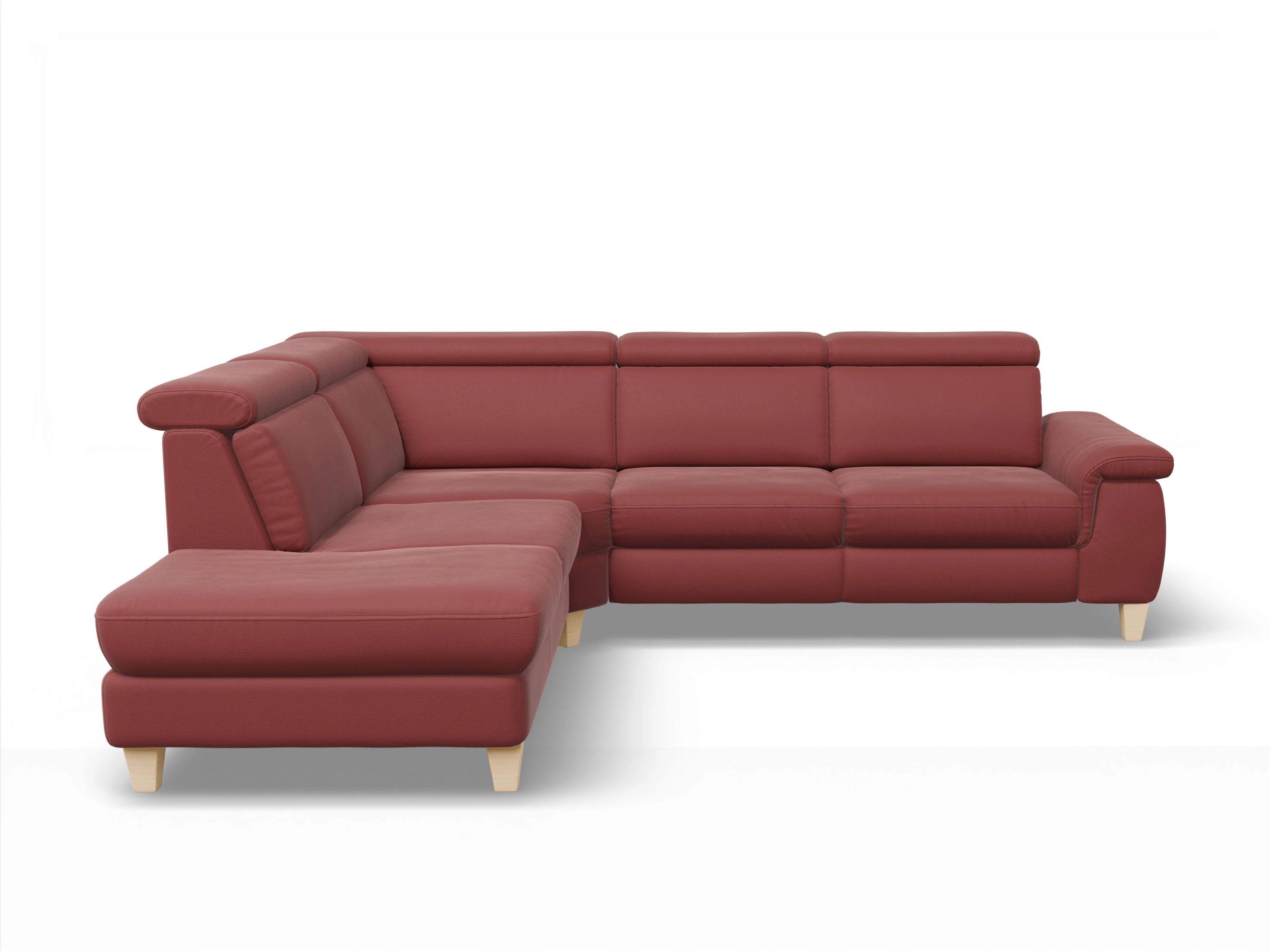 Ansicht des Produktes München Ecksofa links Abschluss offen in Leder Rot