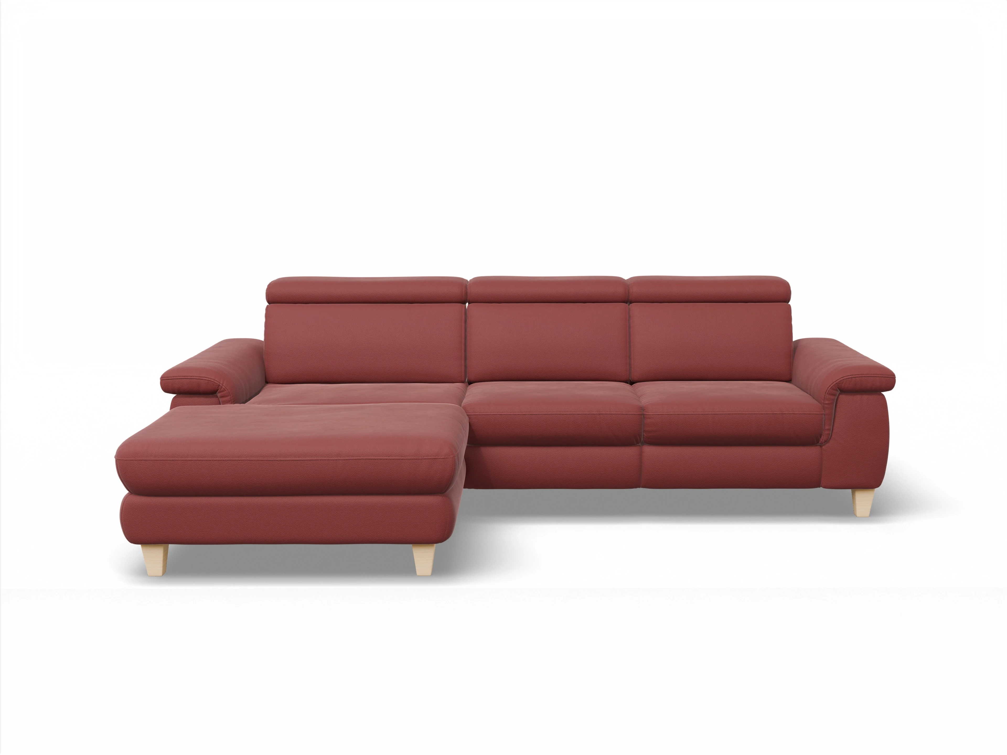 Ansicht des Produktes München Ecksofa links Abschluss offen in Leder Rot