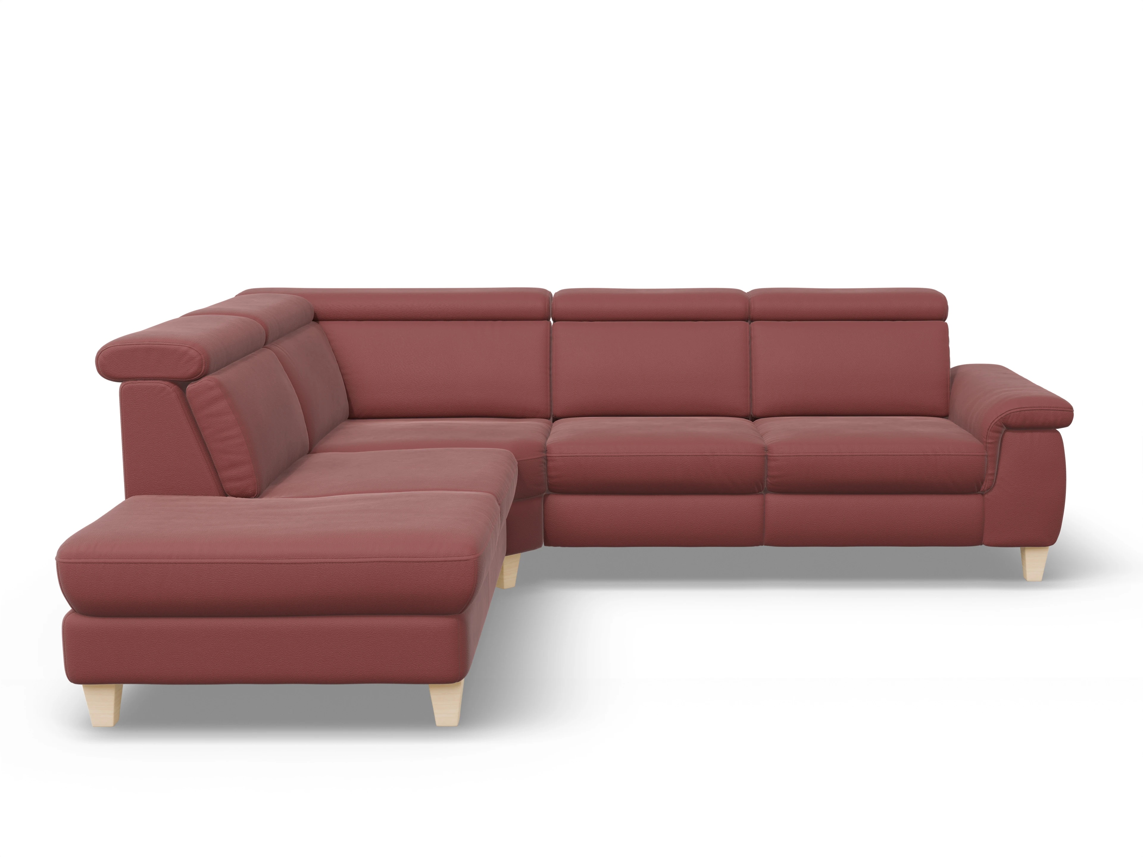 Ansicht des Produktes München Ecksofa links Abschluss offen in Leder Rot