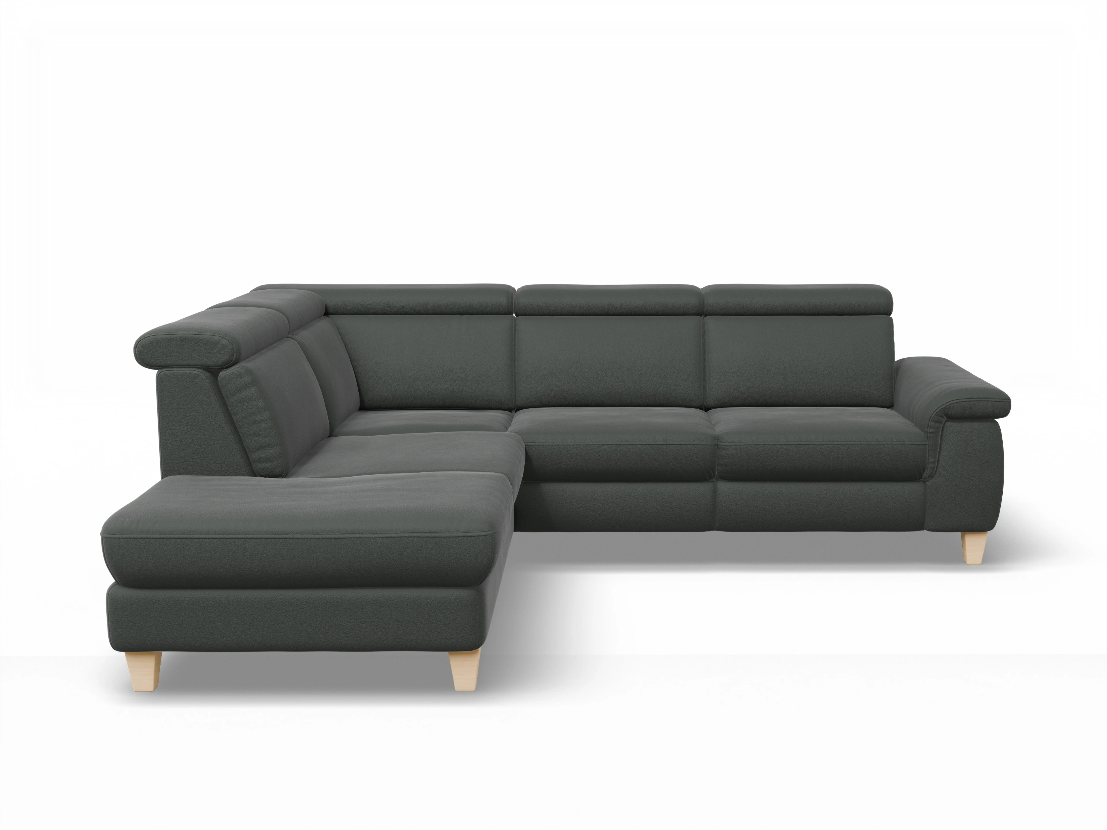 München 1AH WEkl Medium L Ansicht des Produktes München Ecksofa links mit Armlehne in Leder Grau