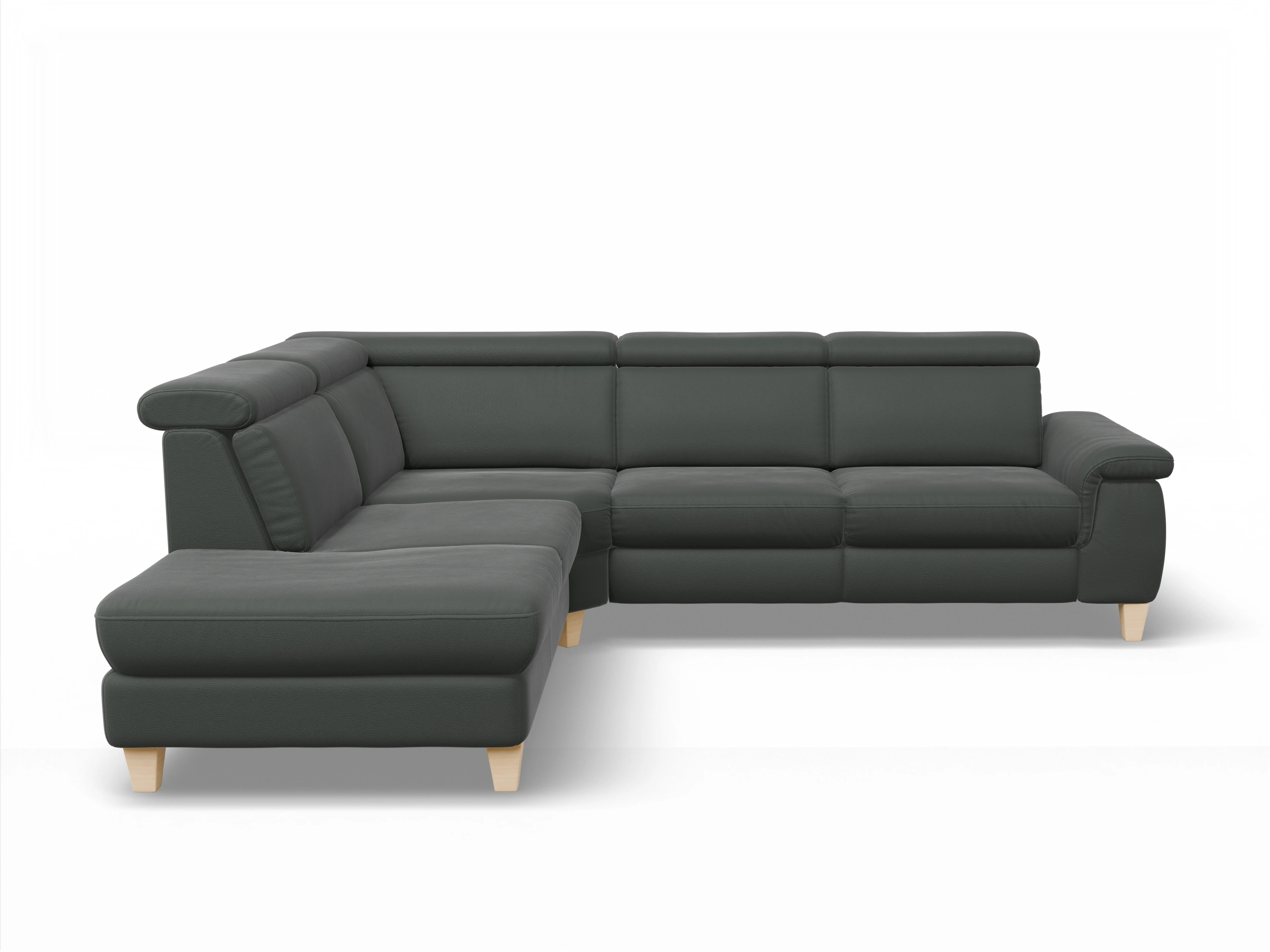 Ansicht des Produktes München Ecksofa links Abschluss offen in Leder Grau