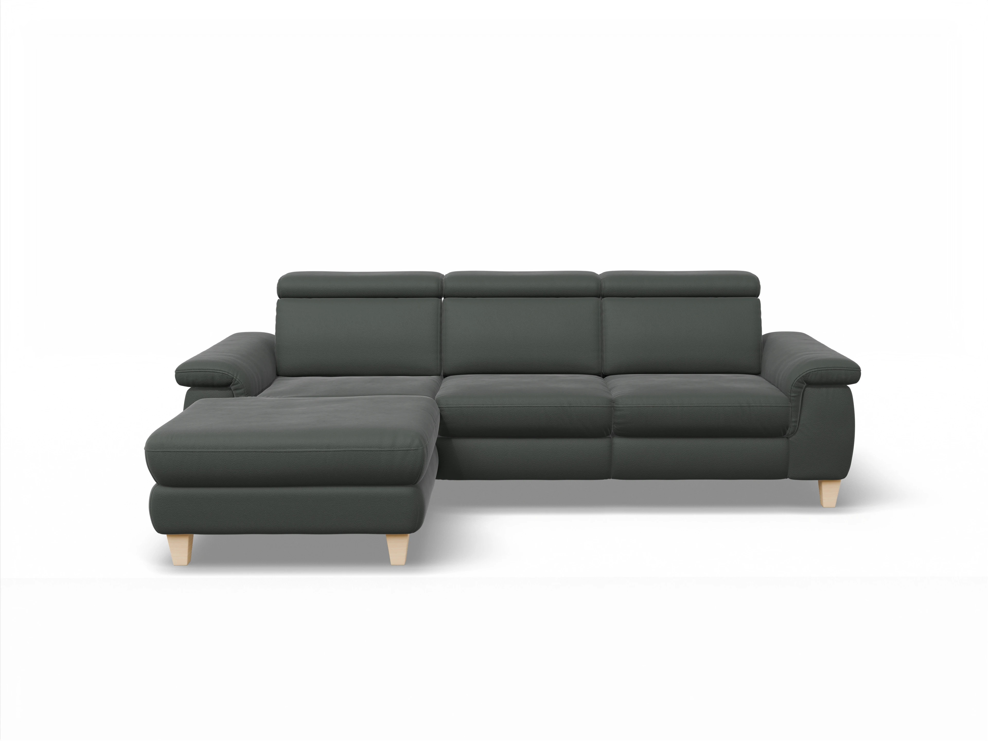 München LO Medium L Ansicht des Produktes München Ecksofa links Abschluss offen in Leder Grau