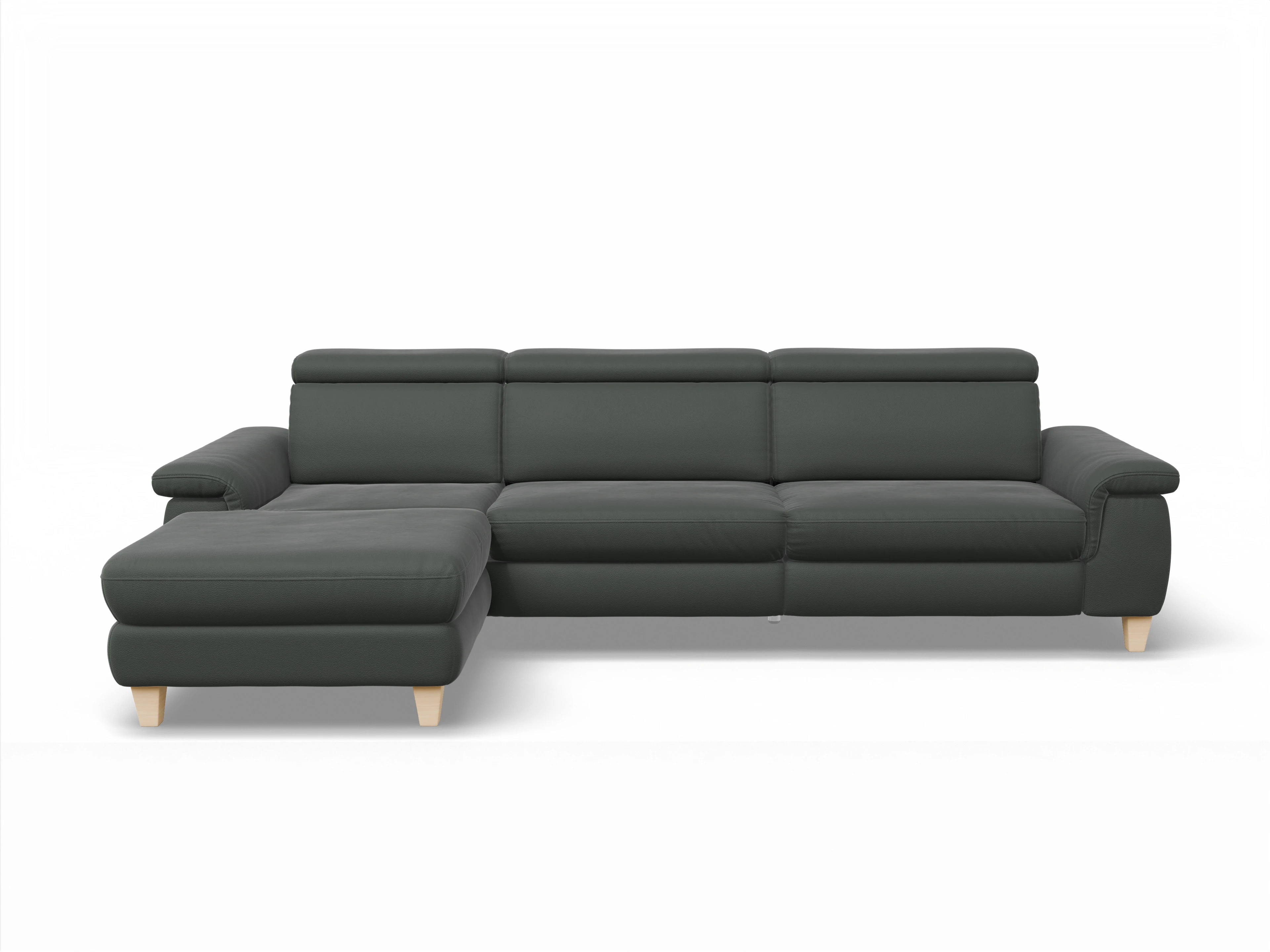 München LO Large L Ansicht des Produktes München Ecksofa links Abschluss offen in Leder Grau
