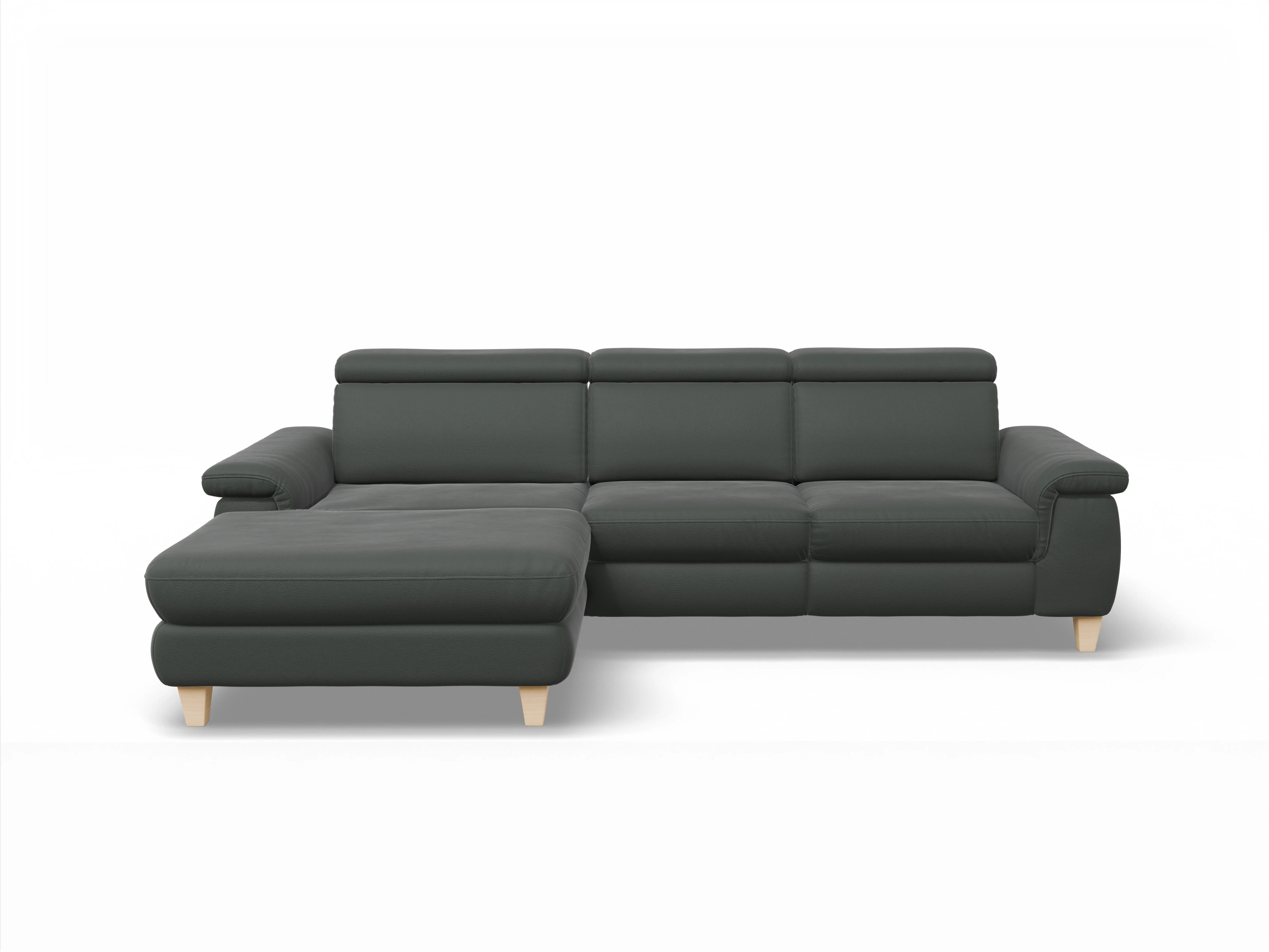 Ansicht des Produktes München Ecksofa links Abschluss offen in Leder Grau