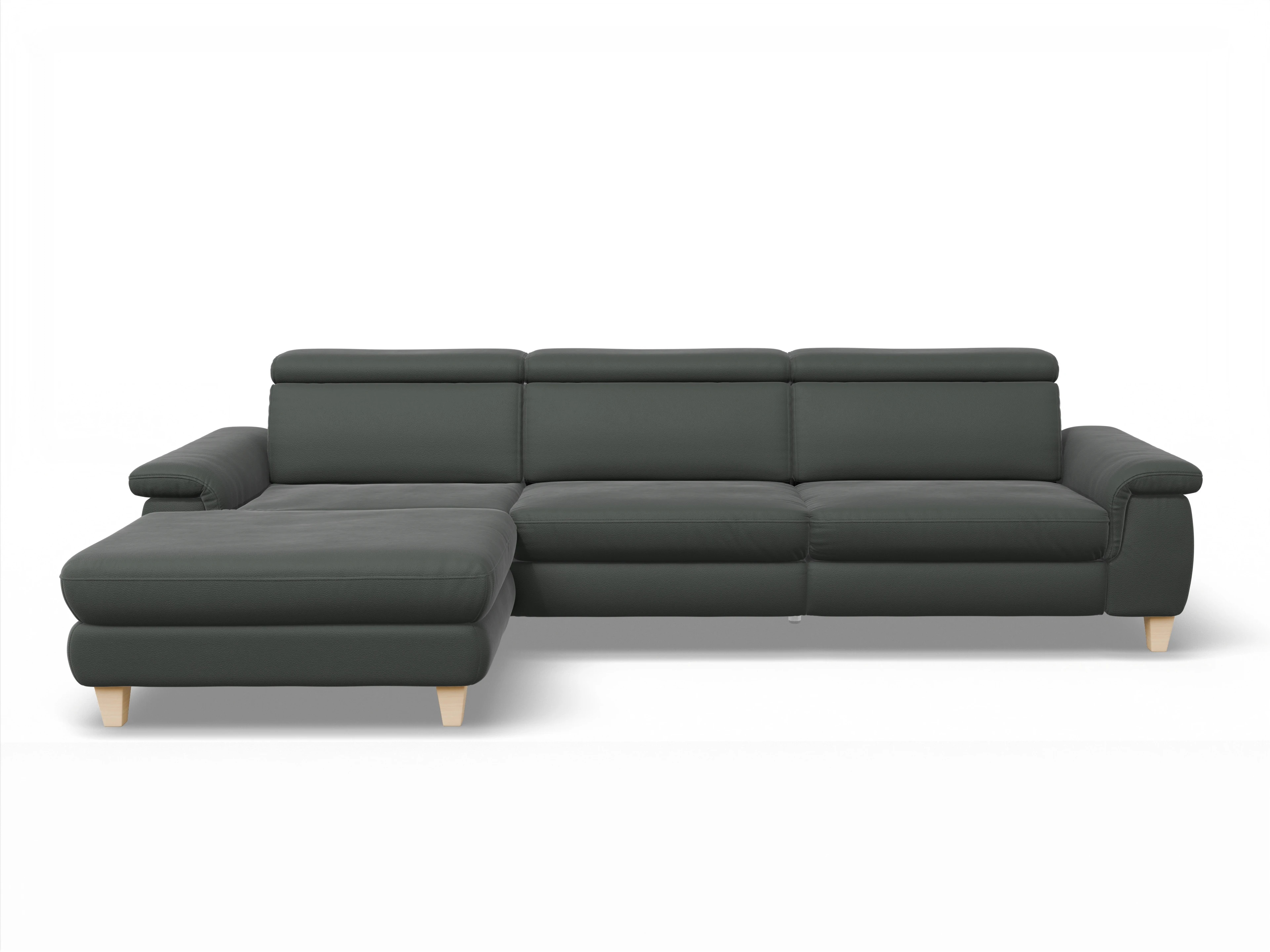 München LOgroß Large L Ansicht des Produktes München Ecksofa links Abschluss offen in Leder Grau