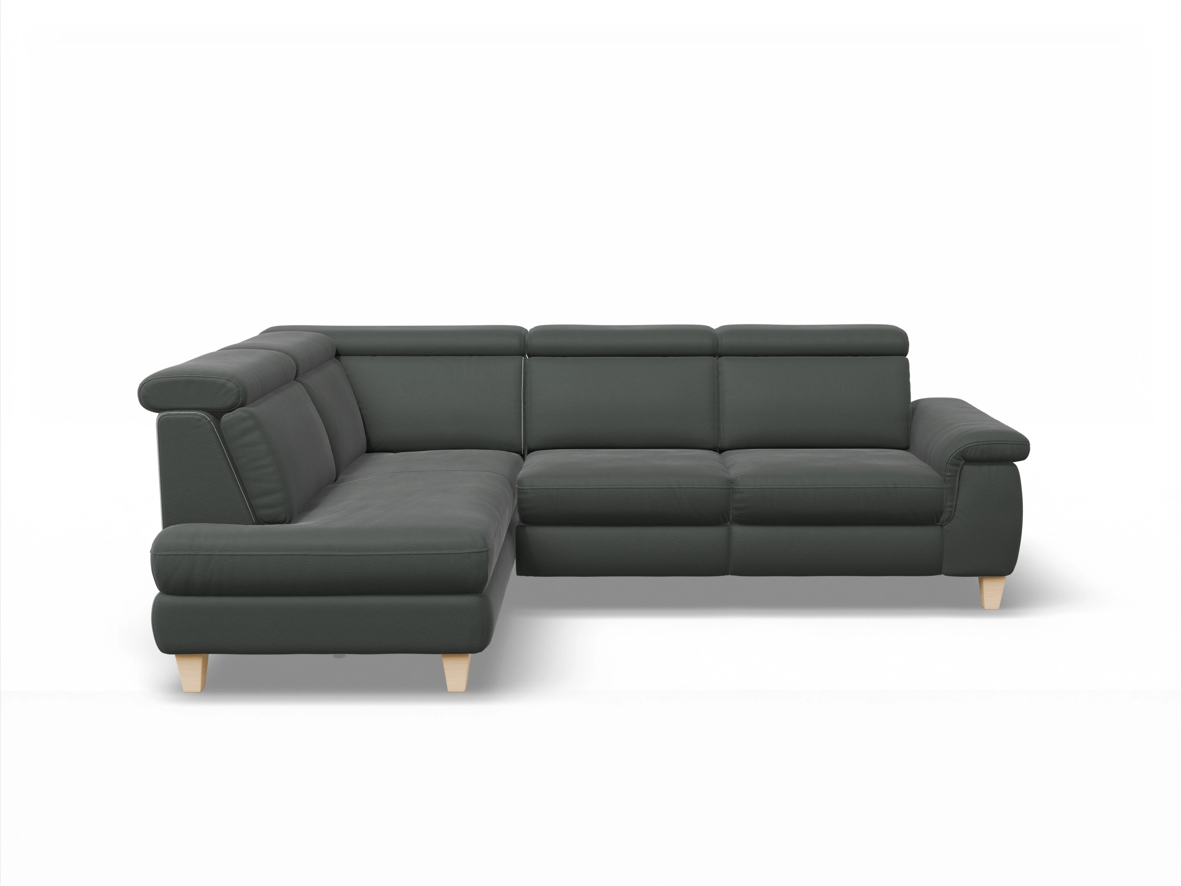 Ansicht des Produktes München Ecksofa links Abschluss offen in Leder Grau