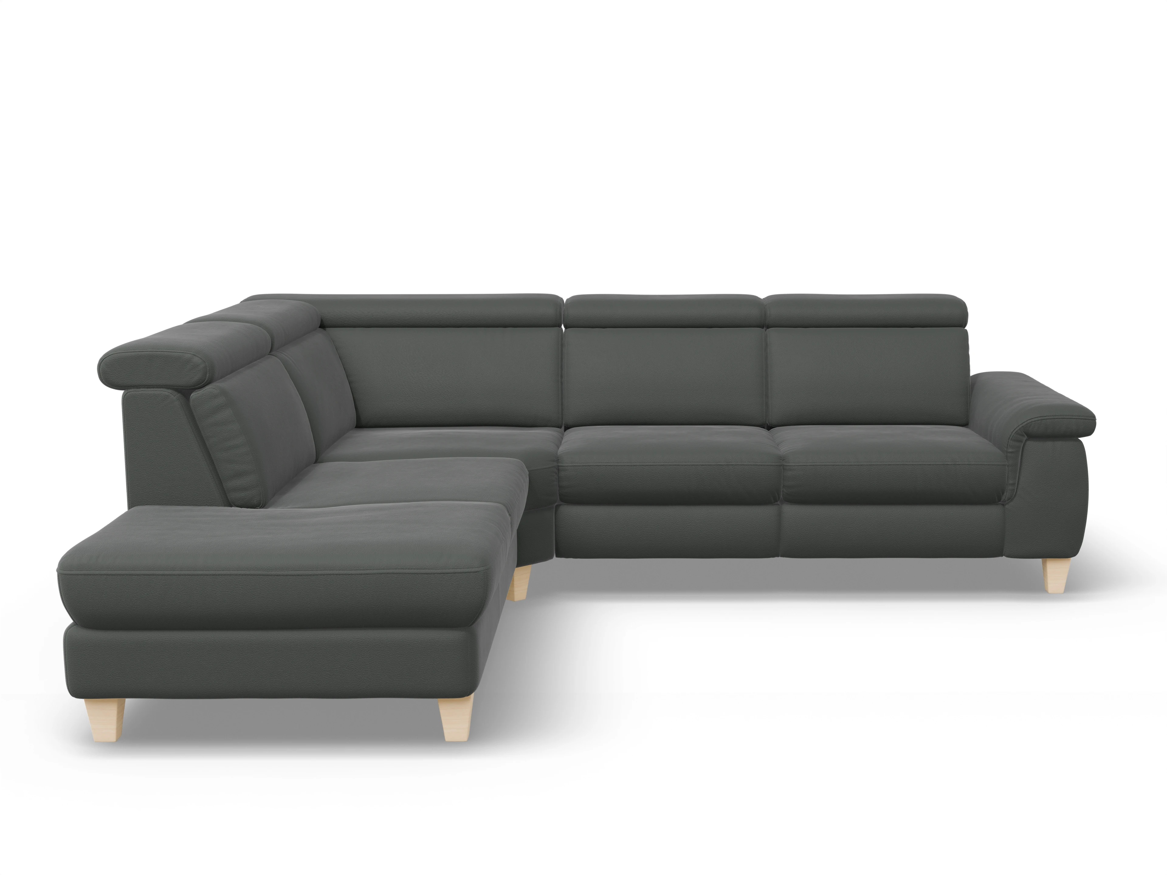 München 1AH WE Medium L Ansicht des Produktes München Ecksofa links Abschluss offen in Leder Grau