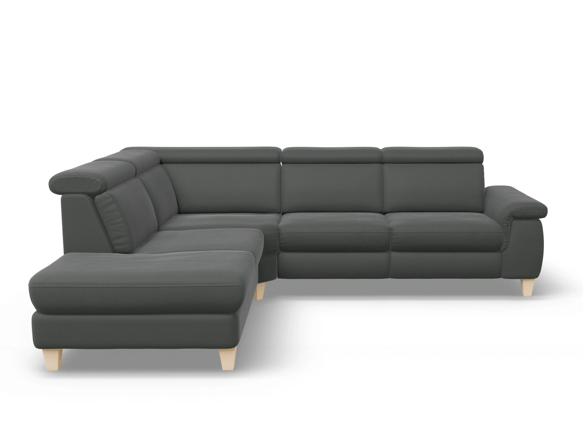 Ansicht des Produktes München Ecksofa links Abschluss offen in Leder Grau