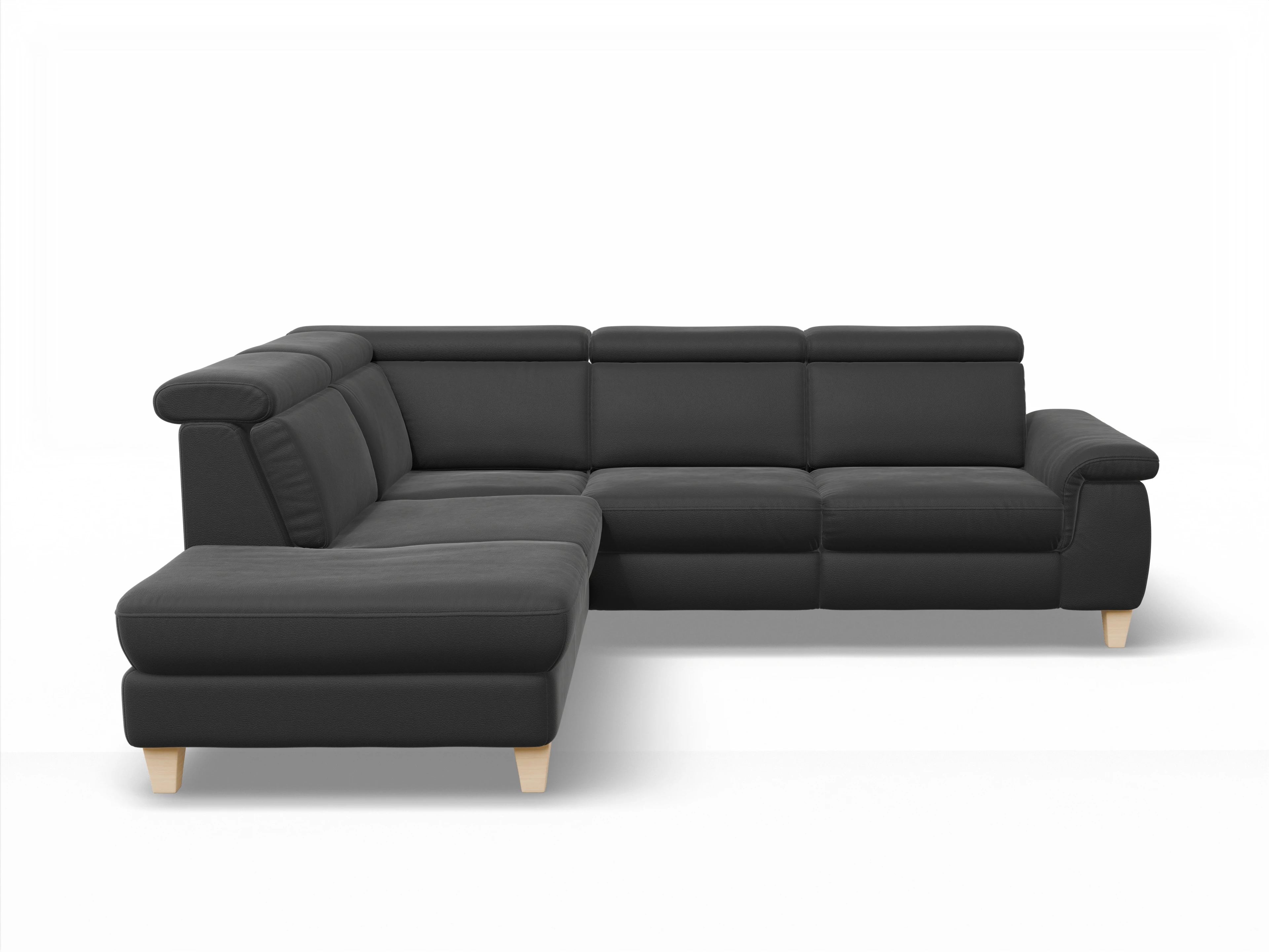 München 1AH WEkl Medium L Ansicht des Produktes München Ecksofa links mit Armlehne in Leder Schwarz