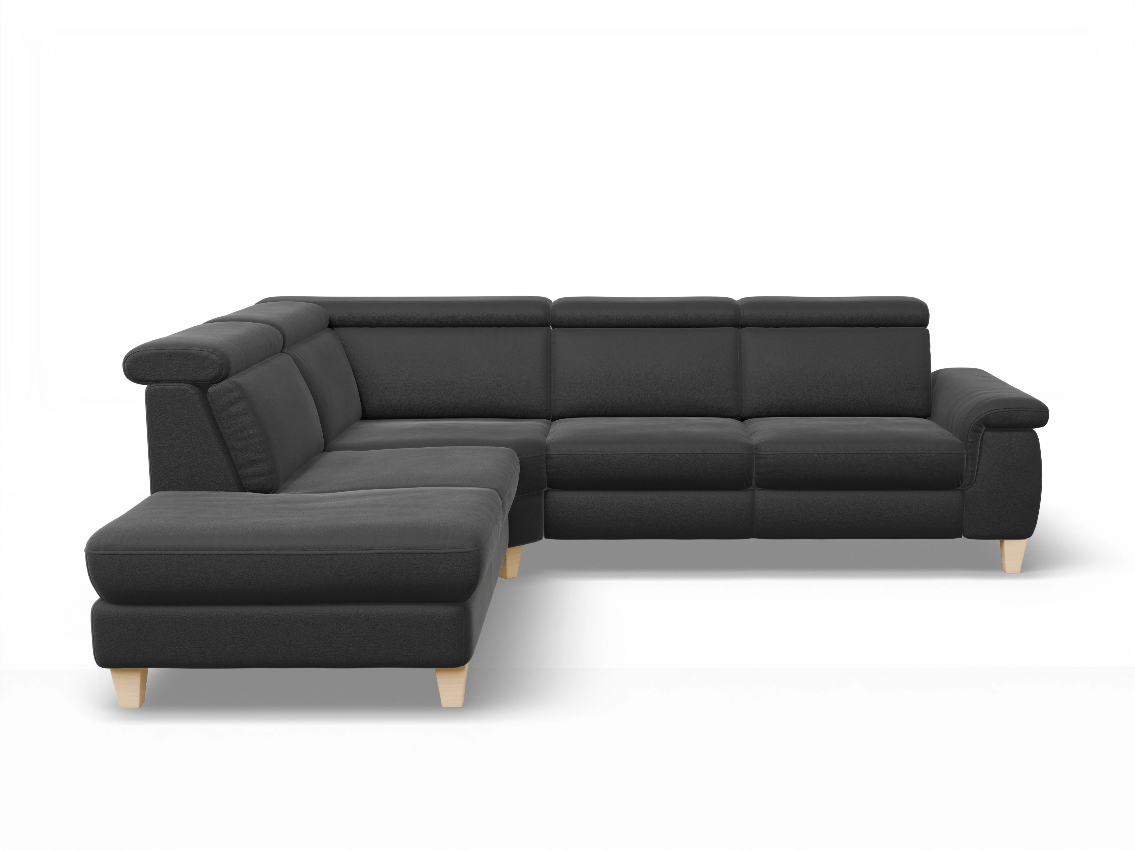 Ansicht des Produktes München Ecksofa links Abschluss offen in Leder Schwarz
