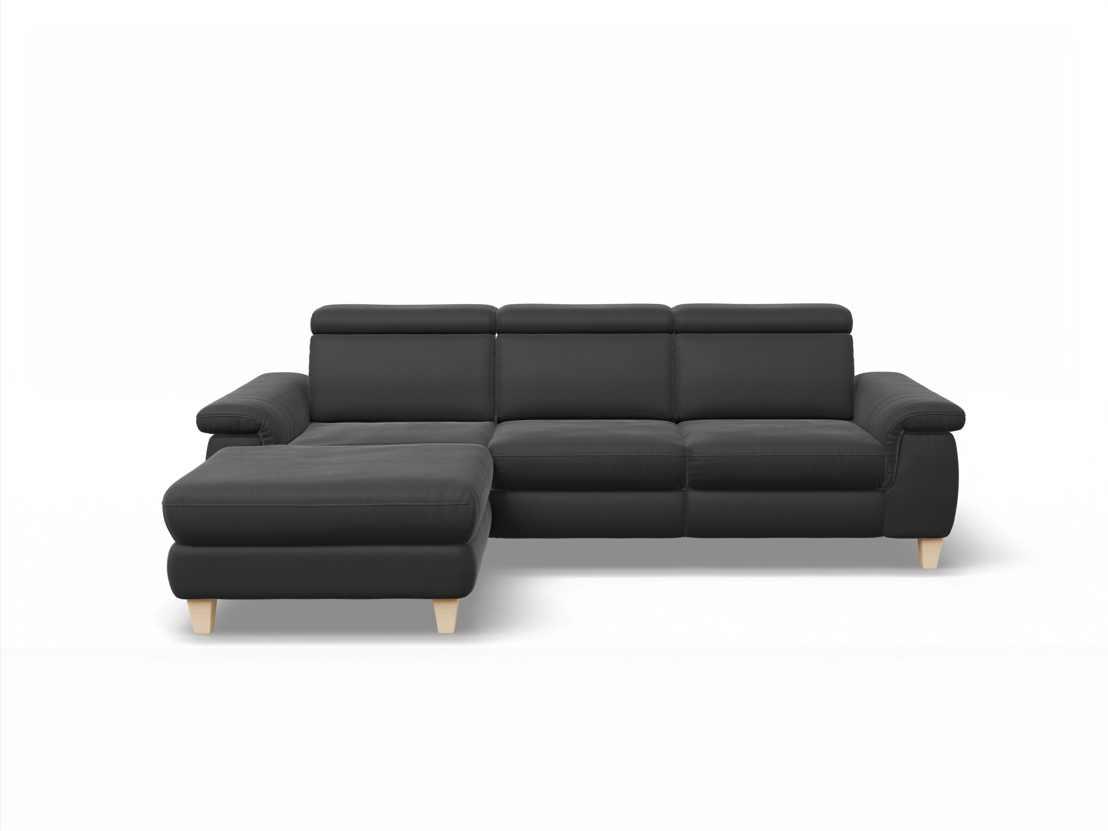 Ansicht des Produktes München Ecksofa links Abschluss offen in Leder Schwarz