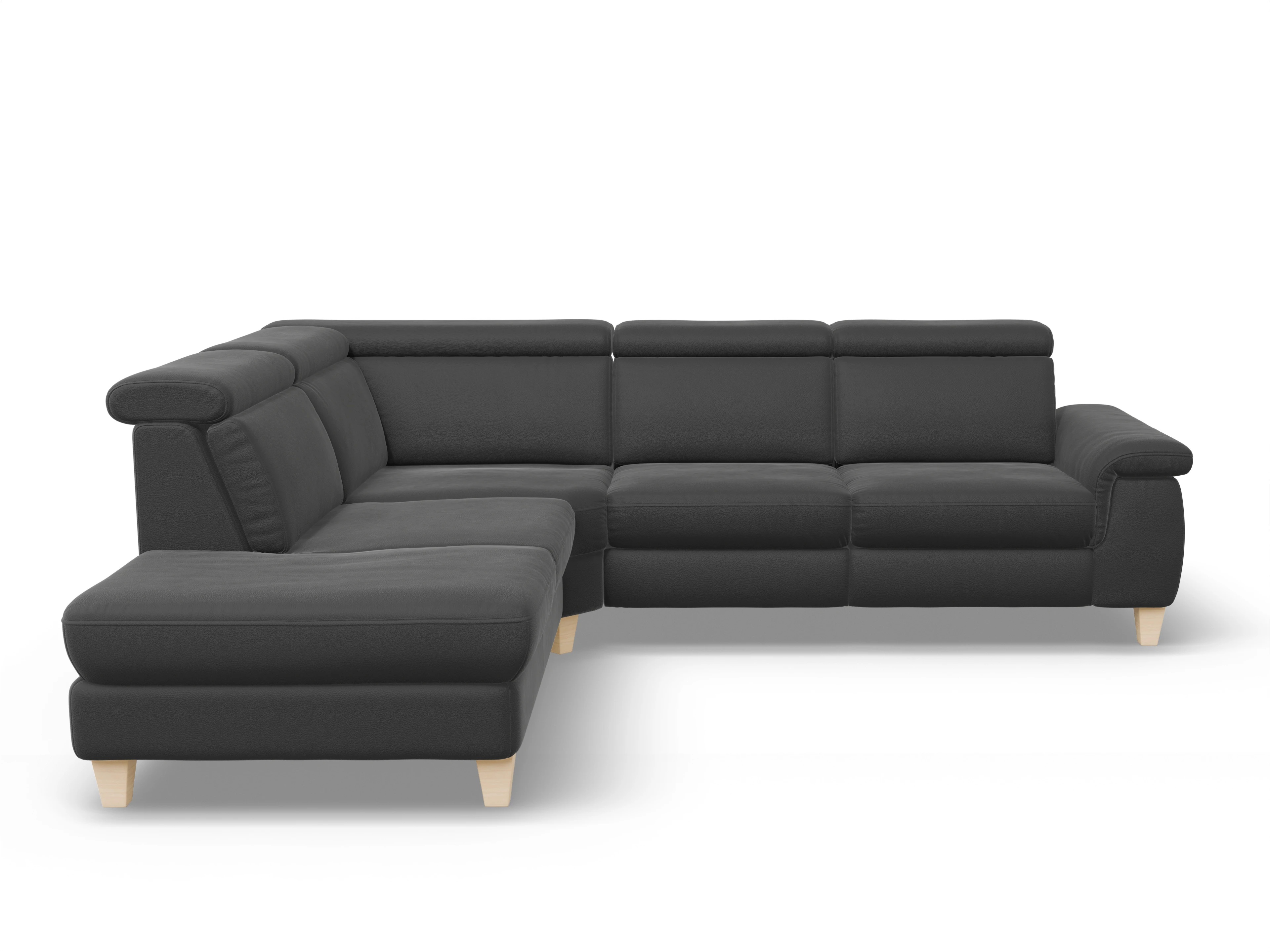 Ansicht des Produktes München Ecksofa links Abschluss offen in Leder Schwarz