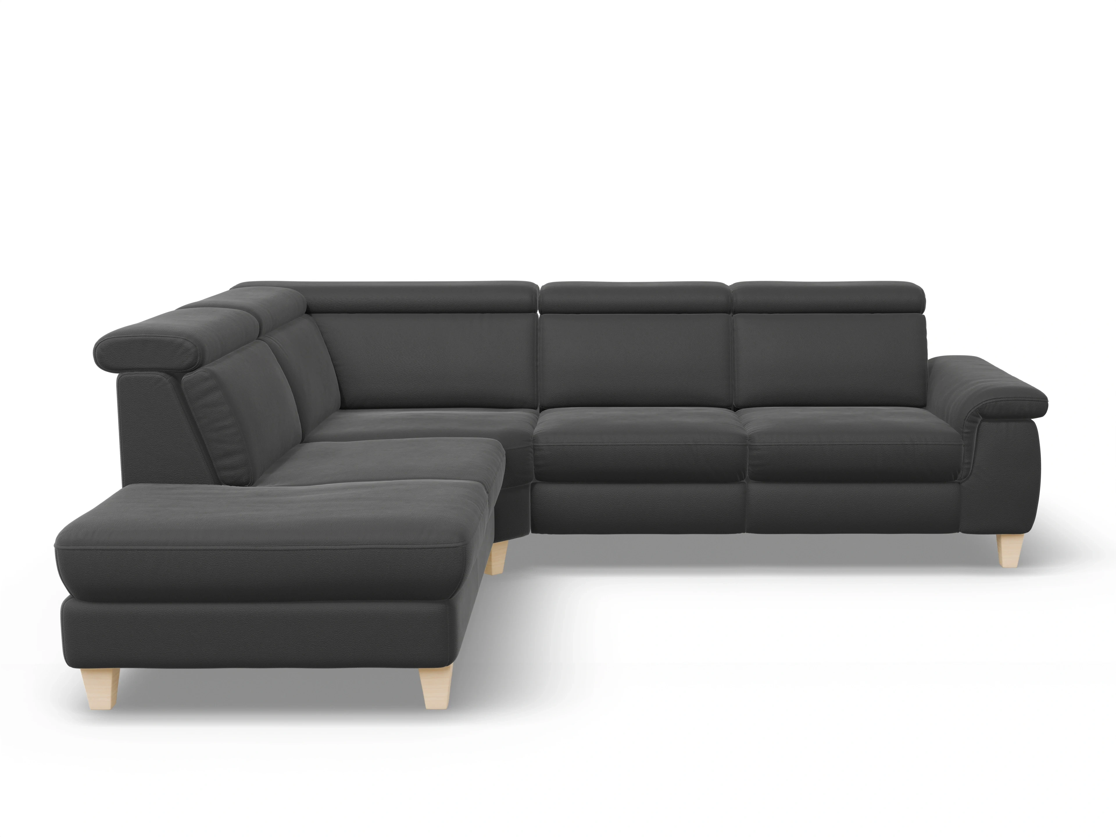 München 1AH WE Medium L Ansicht des Produktes München Ecksofa links Abschluss offen in Leder Schwarz
