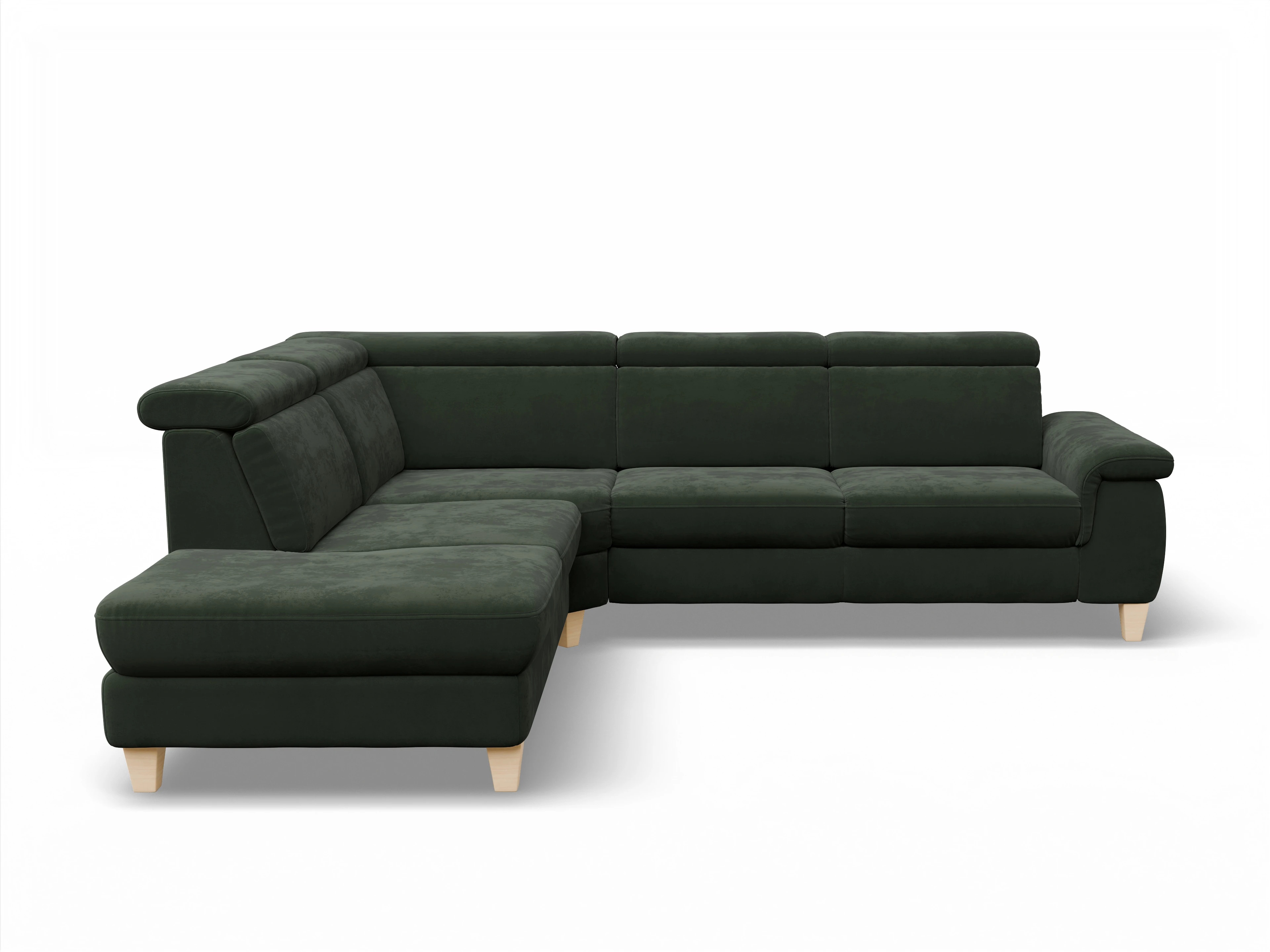 Ansicht des Produktes München Ecksofa links Abschluss offen in Stoff Grün
