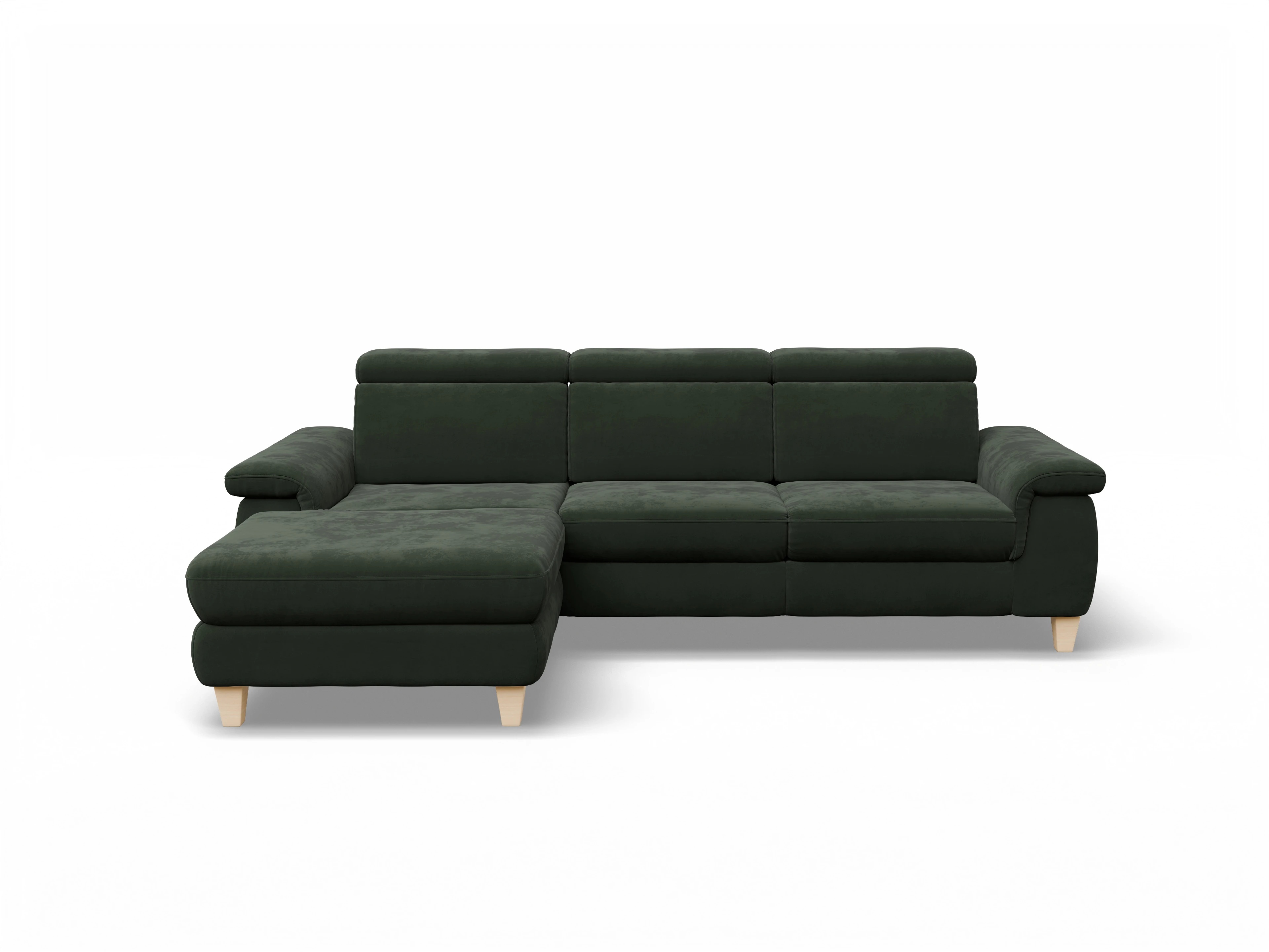 Ansicht des Produktes München Ecksofa links Abschluss offen in Stoff Grün