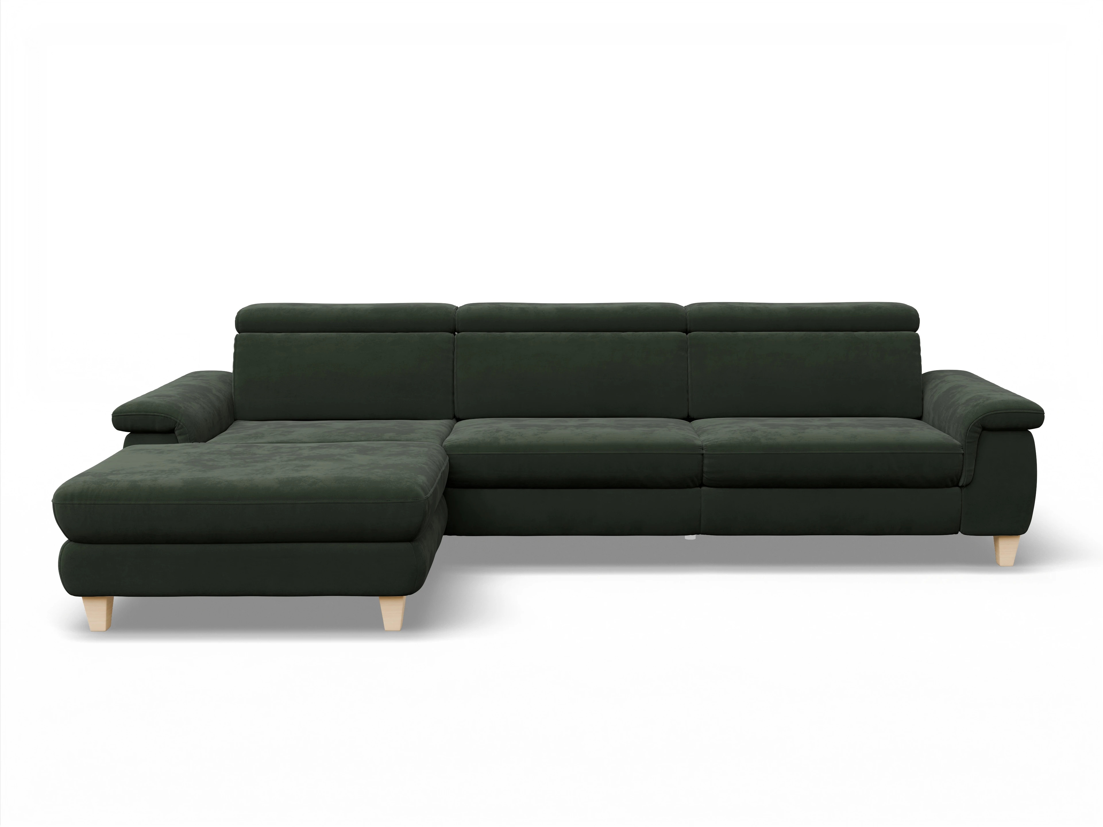 Ansicht des Produktes München Ecksofa links Abschluss offen in Stoff Grün