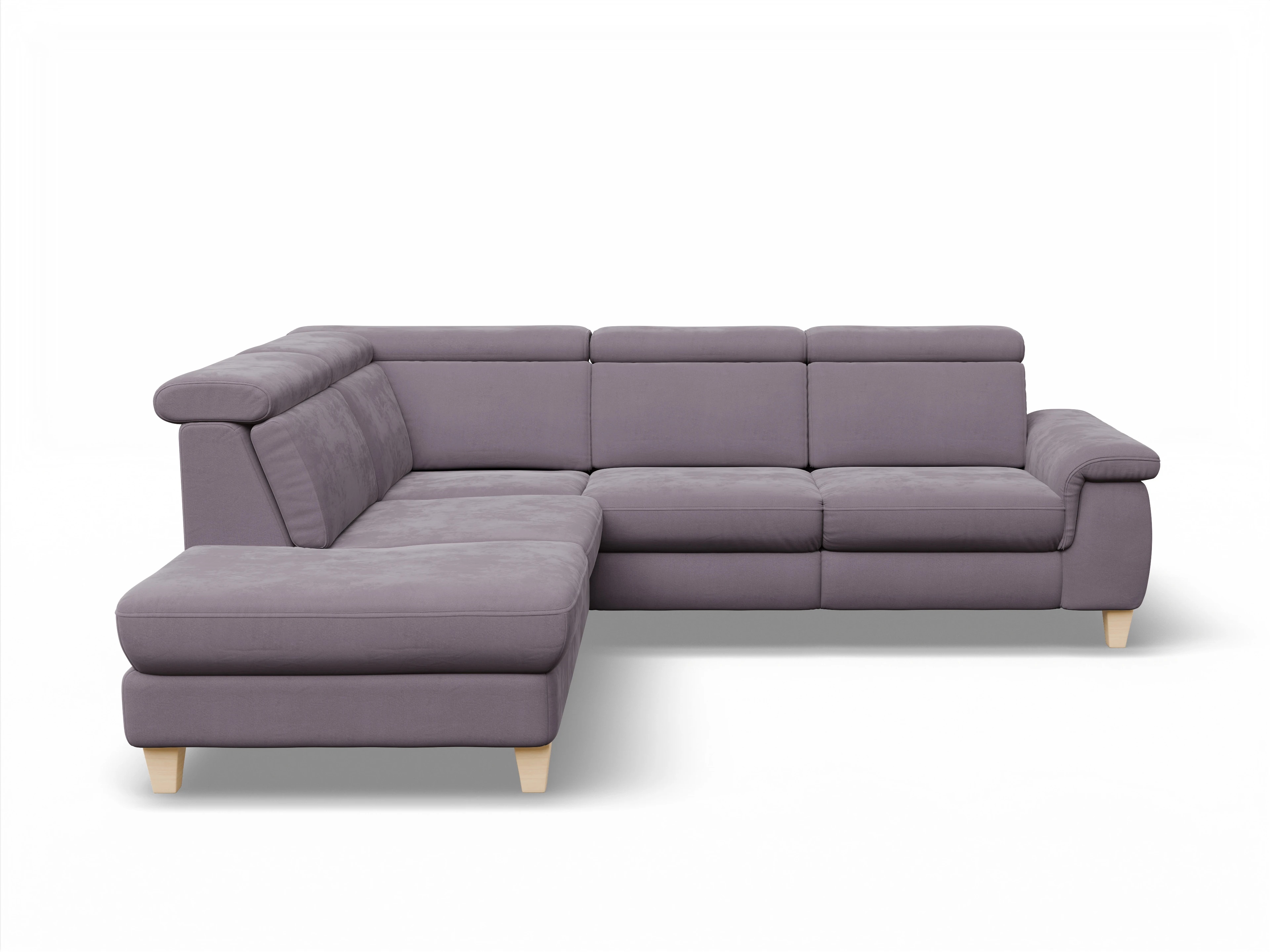Ansicht des Produktes München Ecksofa links mit Armlehne in Stoff Lila