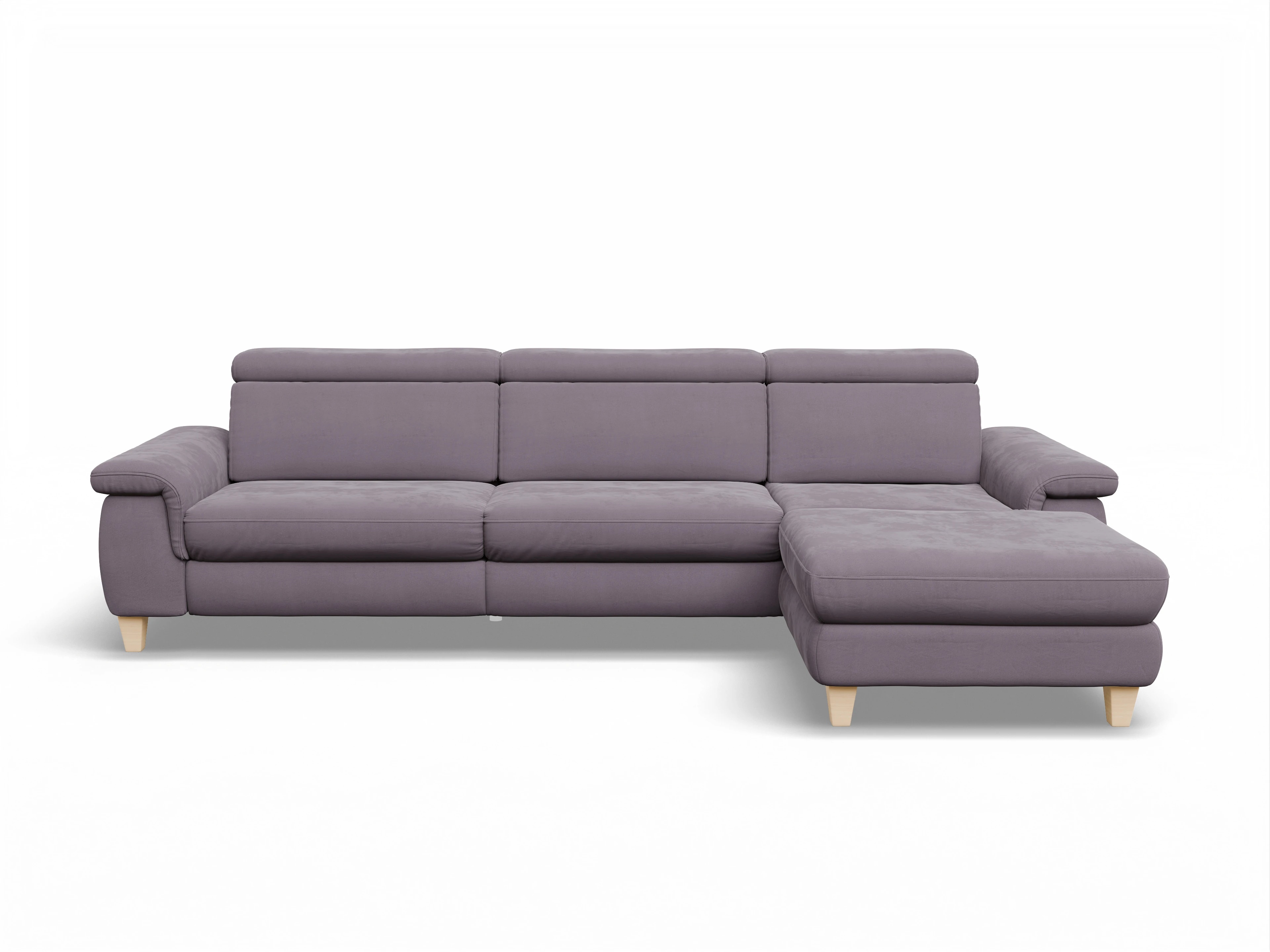 Ansicht des Produktes München Ecksofa rechts Abschluss offen in Stoff Lila