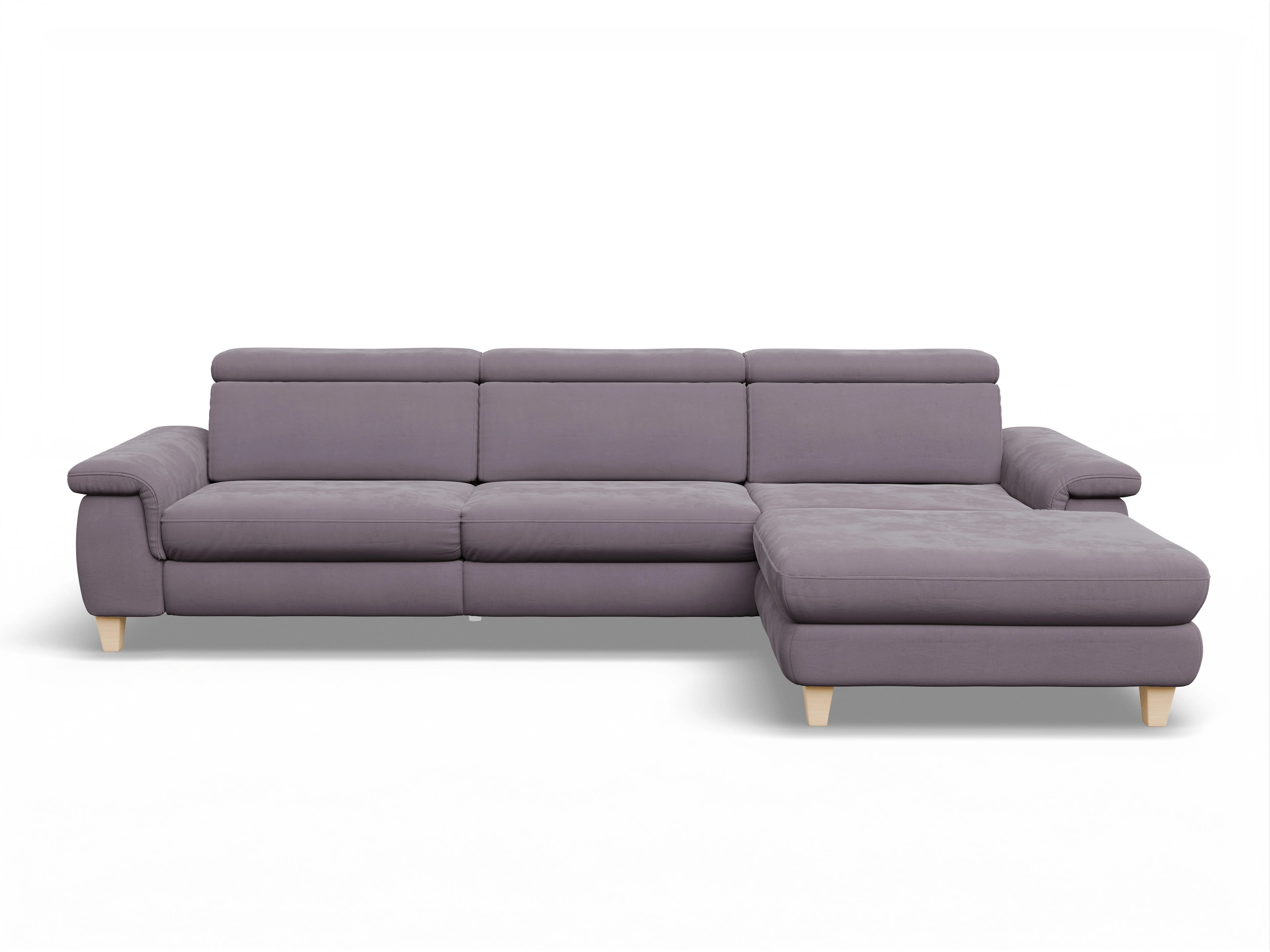 Ansicht des Produktes München Ecksofa rechts Abschluss offen in Stoff Lila