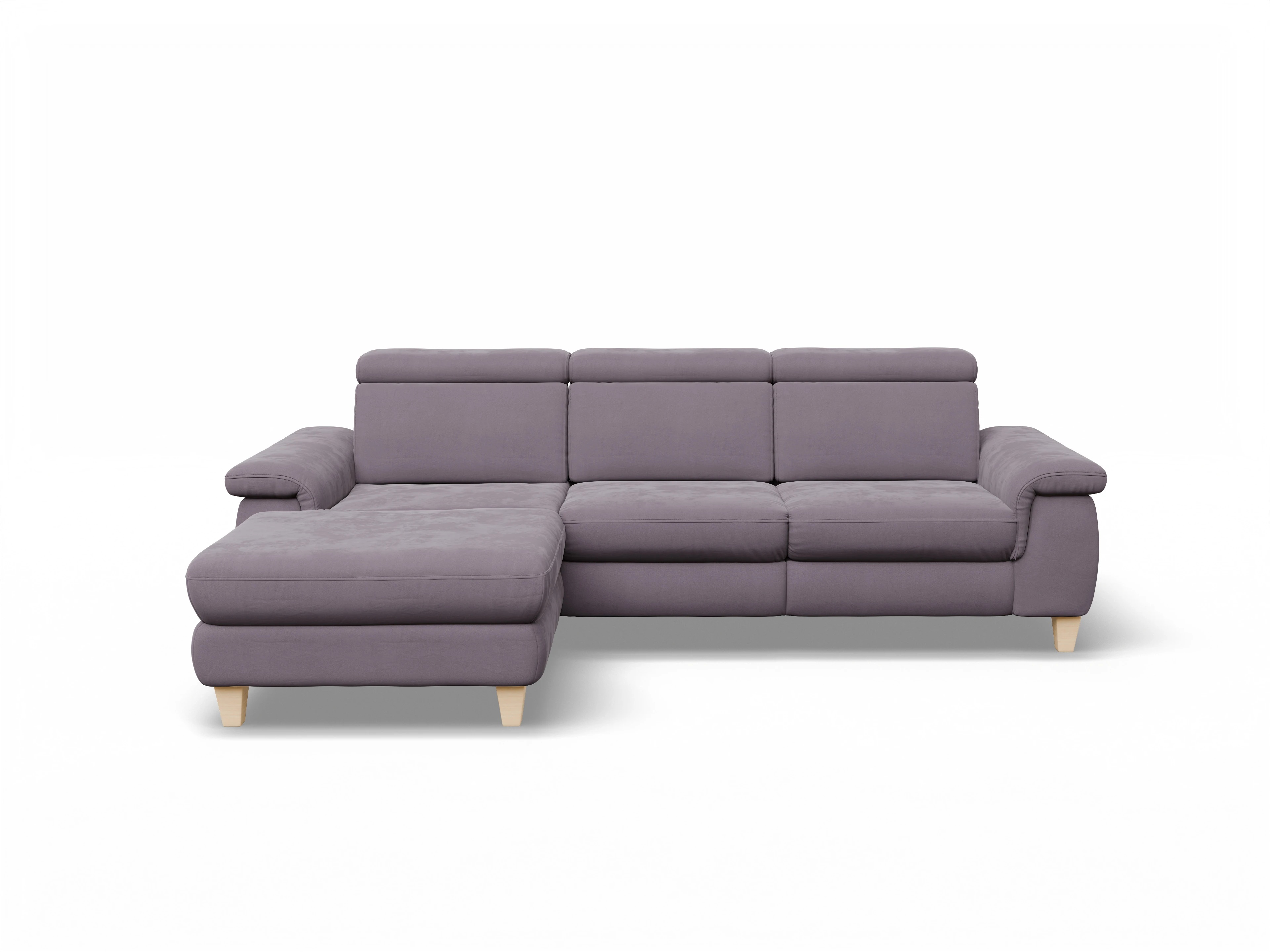 Ansicht des Produktes München Ecksofa links Abschluss offen in Stoff Lila
