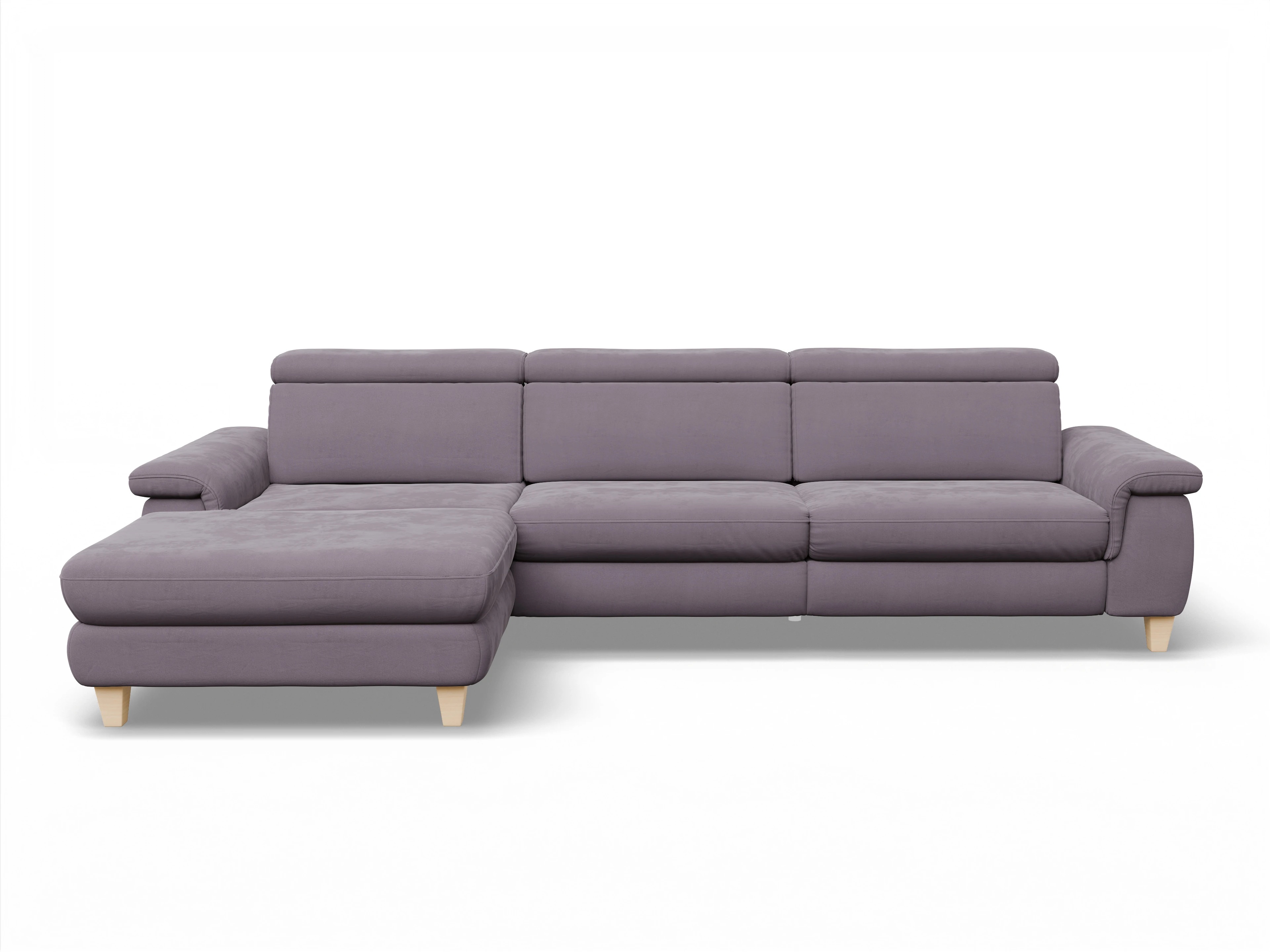 Ansicht des Produktes München Ecksofa links Abschluss offen in Stoff Lila