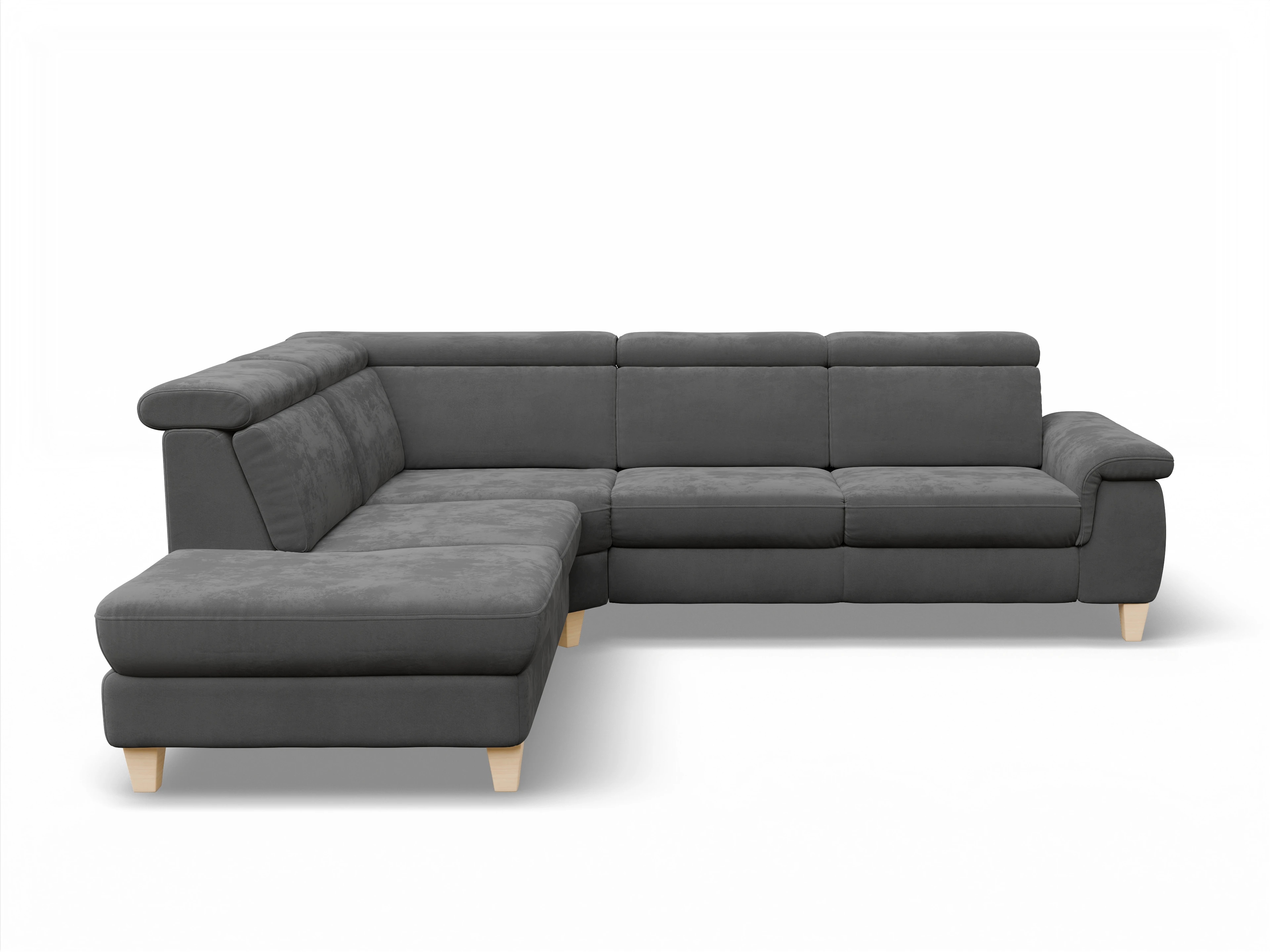 Ansicht des Produktes München Ecksofa links Abschluss offen in Stoff Grau