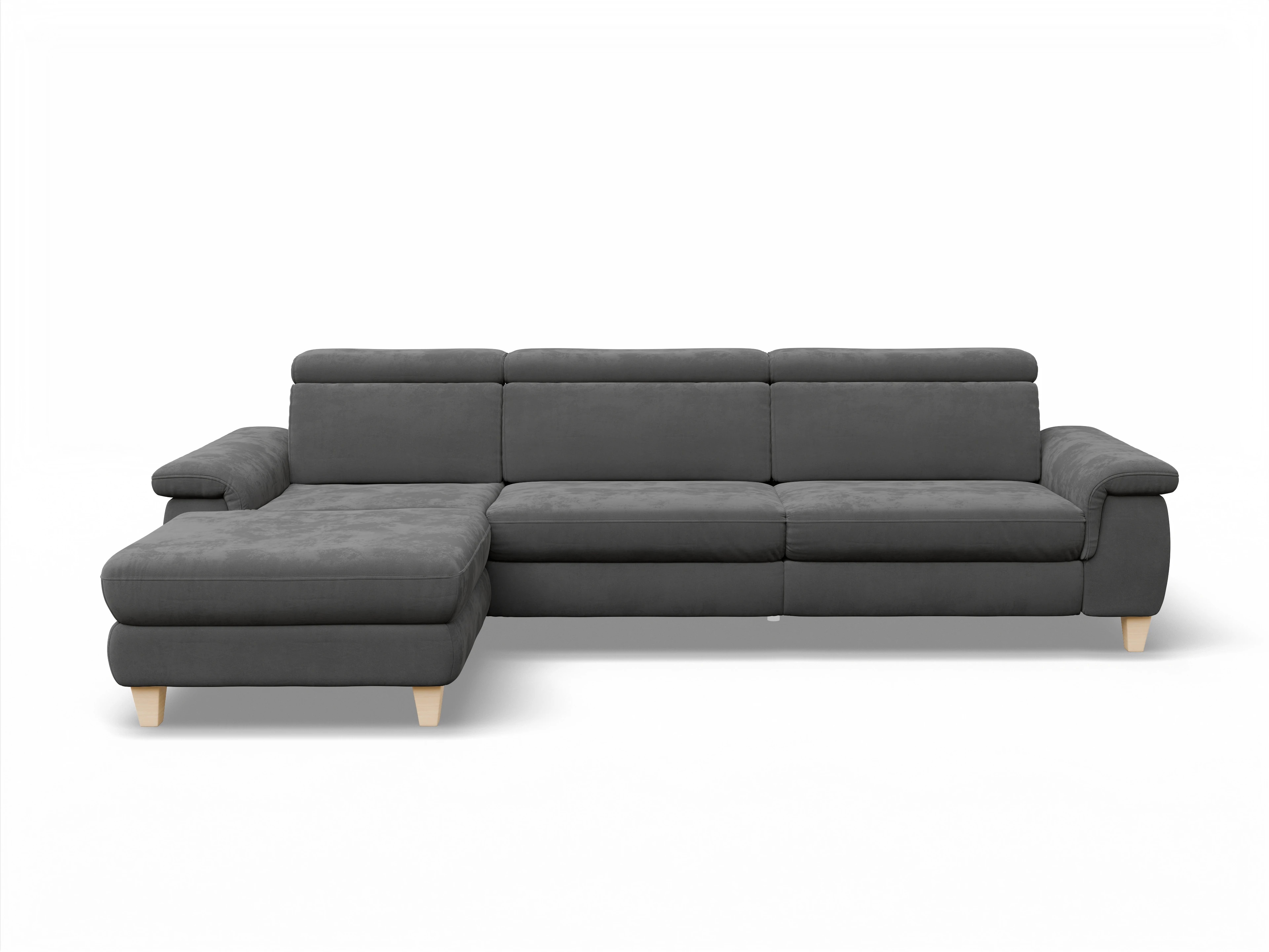 Ansicht des Produktes München Ecksofa links Abschluss offen in Stoff Grau