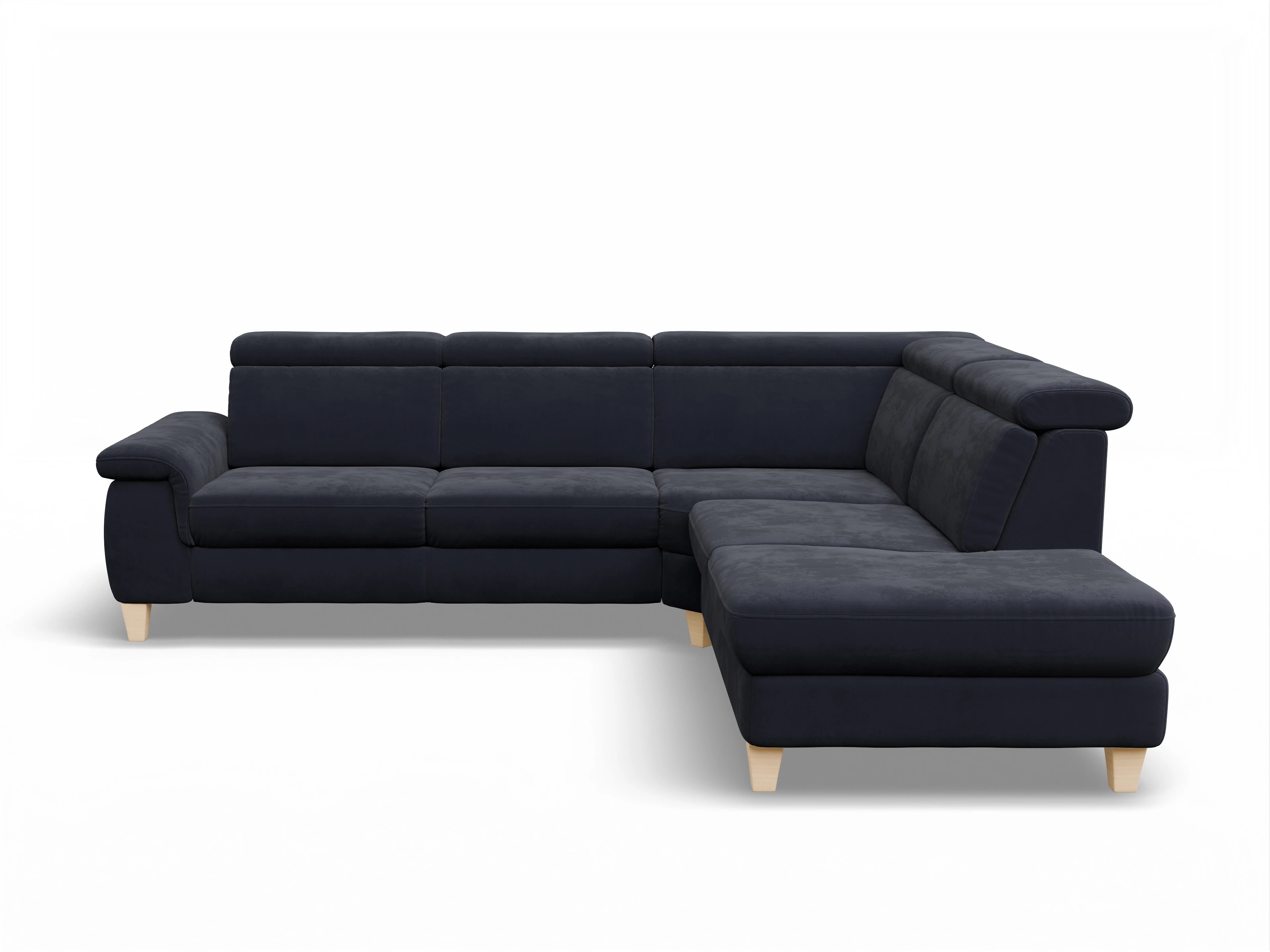 Ansicht des Produktes München Ecksofa rechts Abschluss offen in Stoff Blau