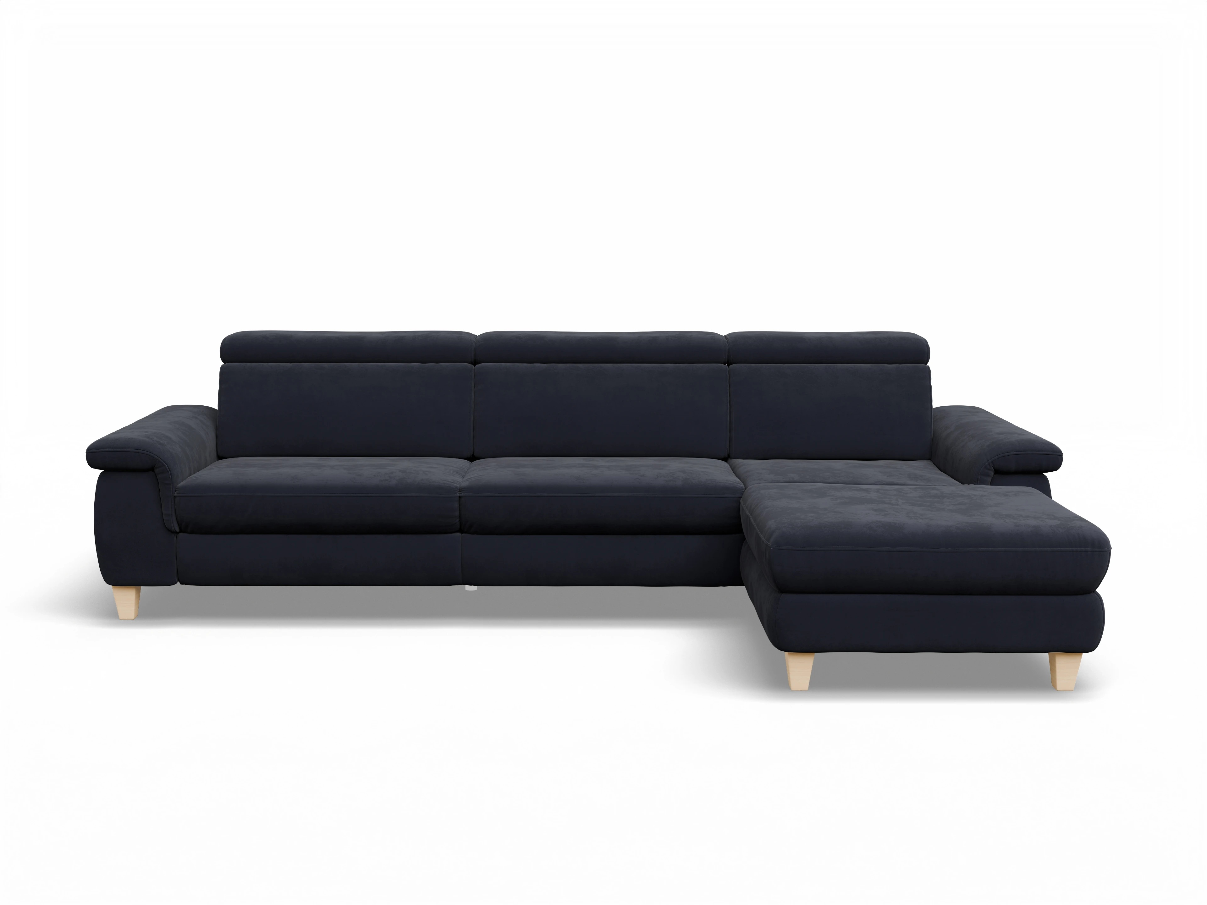Ansicht des Produktes München Ecksofa rechts Abschluss offen in Stoff Blau