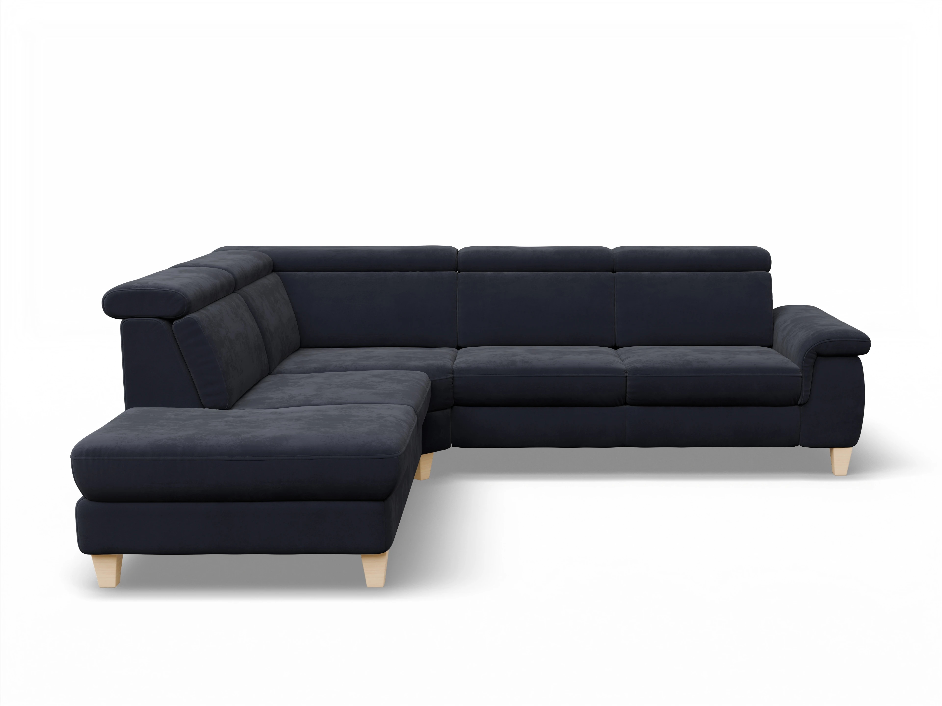 Ansicht des Produktes München Ecksofa links Abschluss offen in Stoff Blau