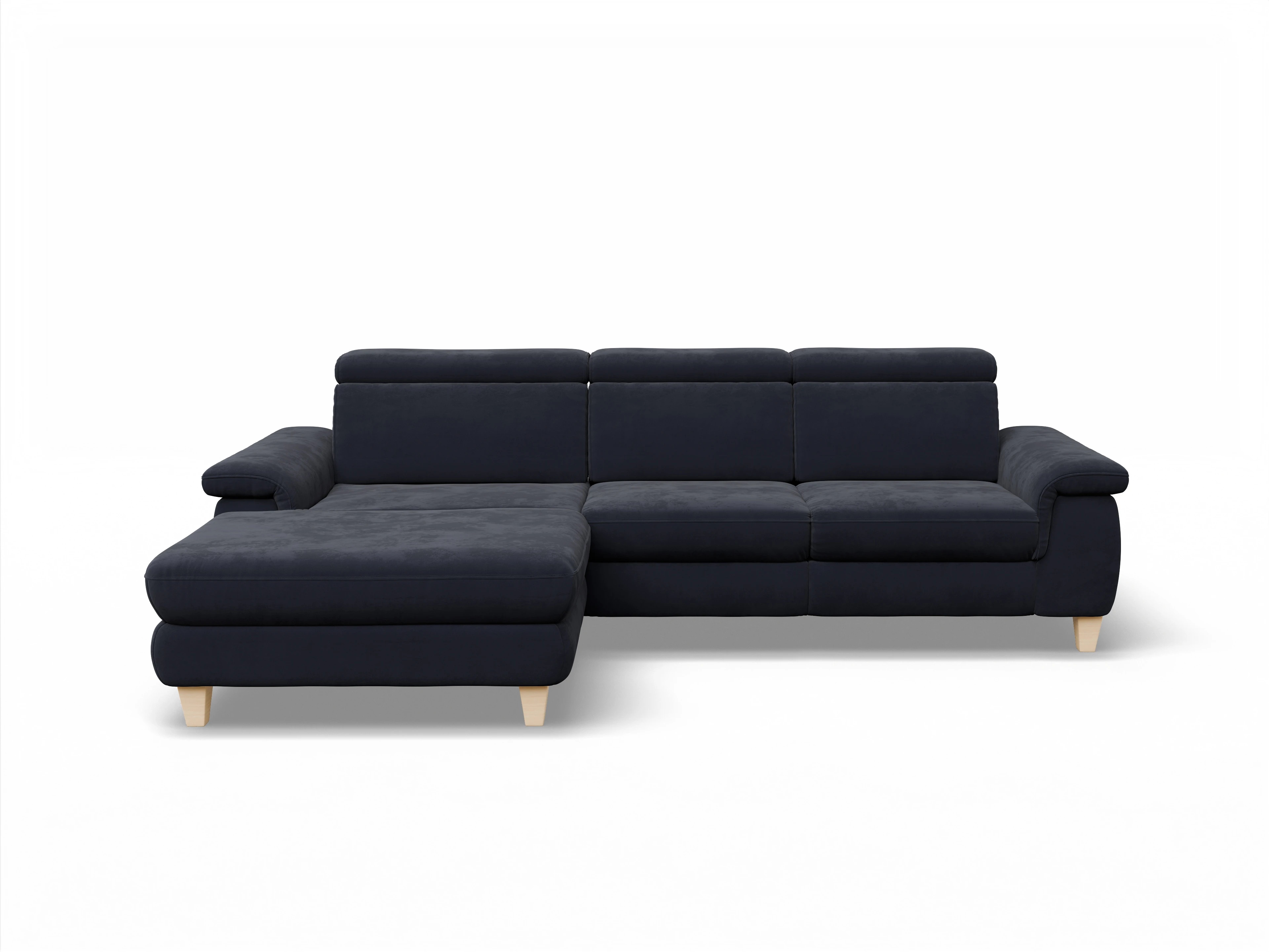 Ansicht des Produktes München Ecksofa links Abschluss offen in Stoff Blau