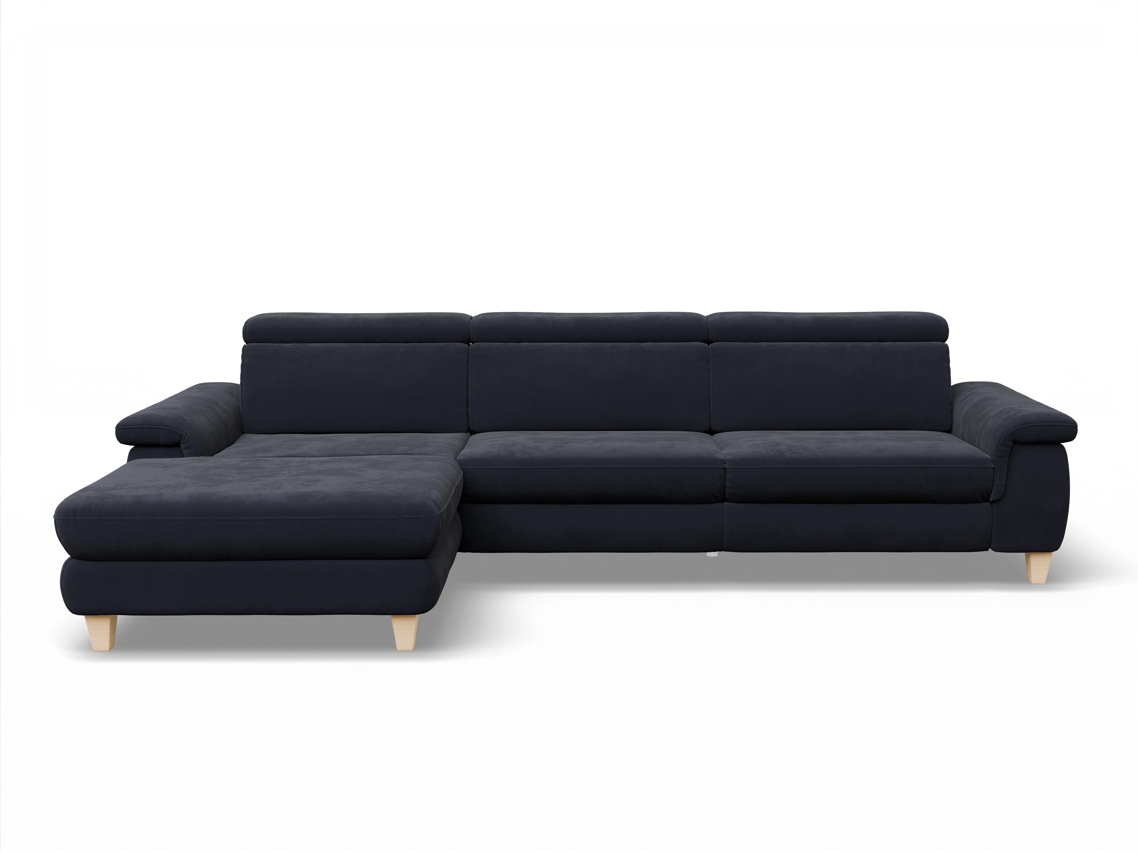Ansicht des Produktes München Ecksofa links Abschluss offen in Stoff Blau
