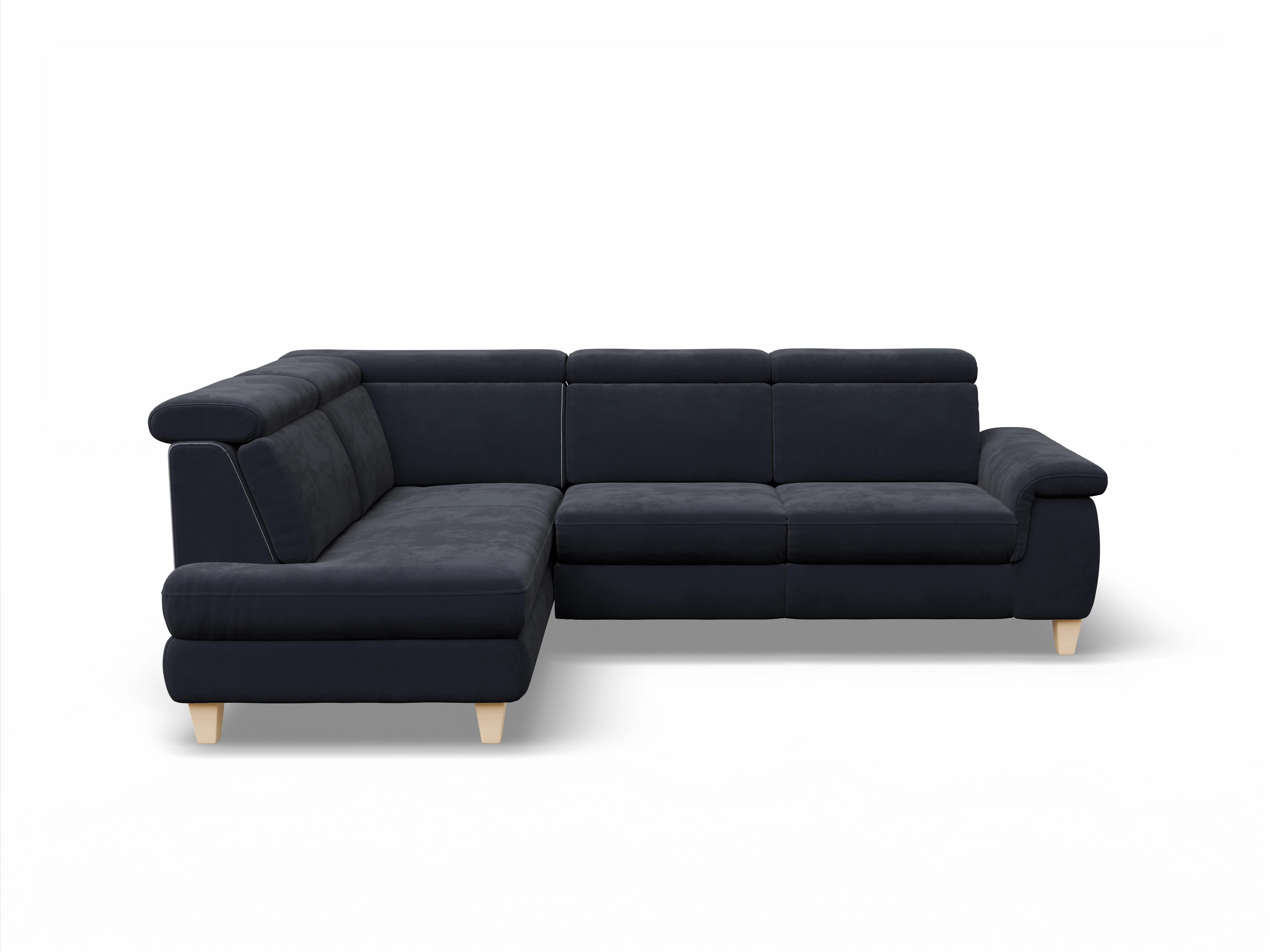 Ansicht des Produktes München Ecksofa links Abschluss offen in Stoff Blau