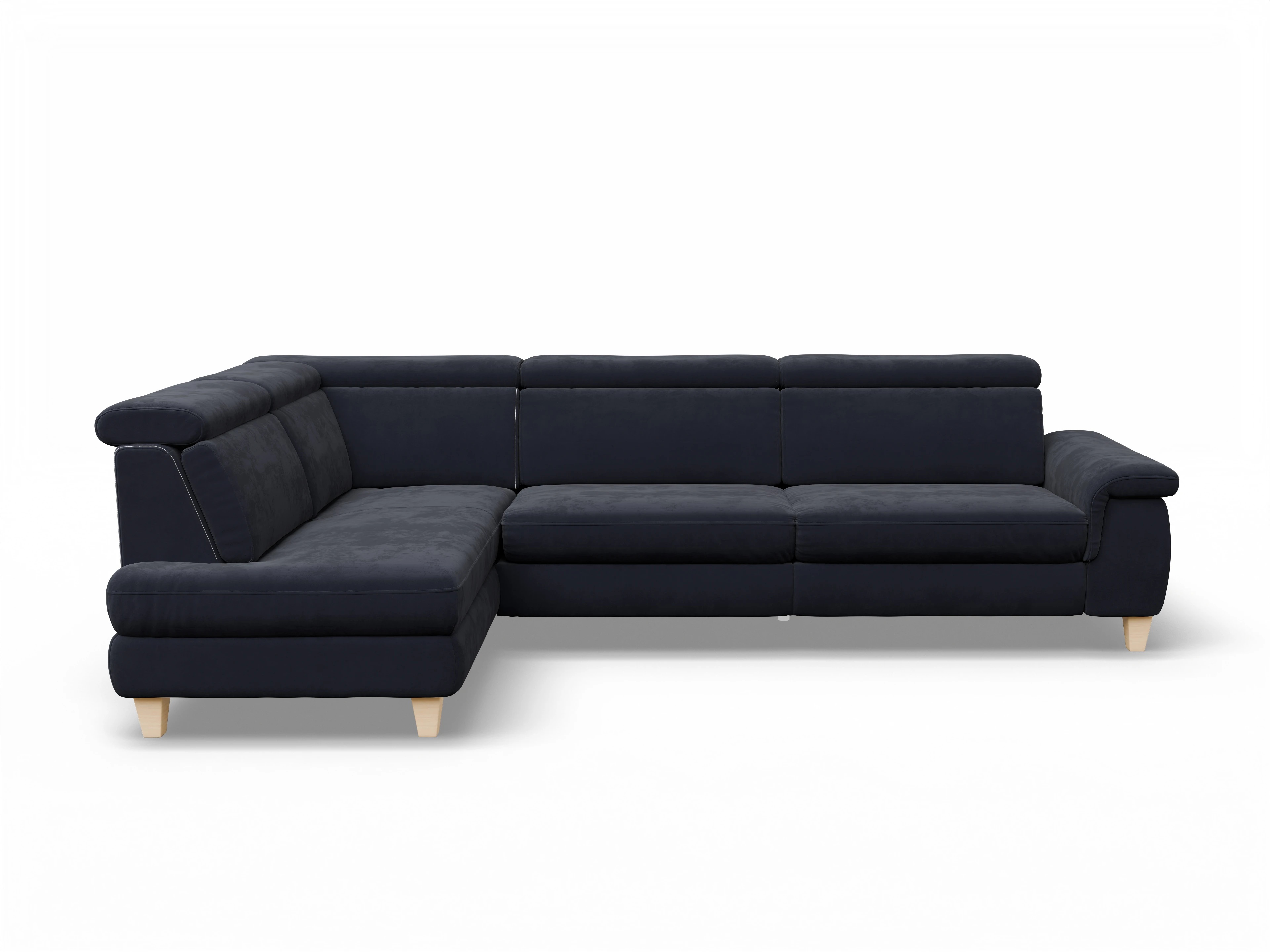 Ansicht des Produktes München Ecksofa links Abschluss offen in Stoff Blau