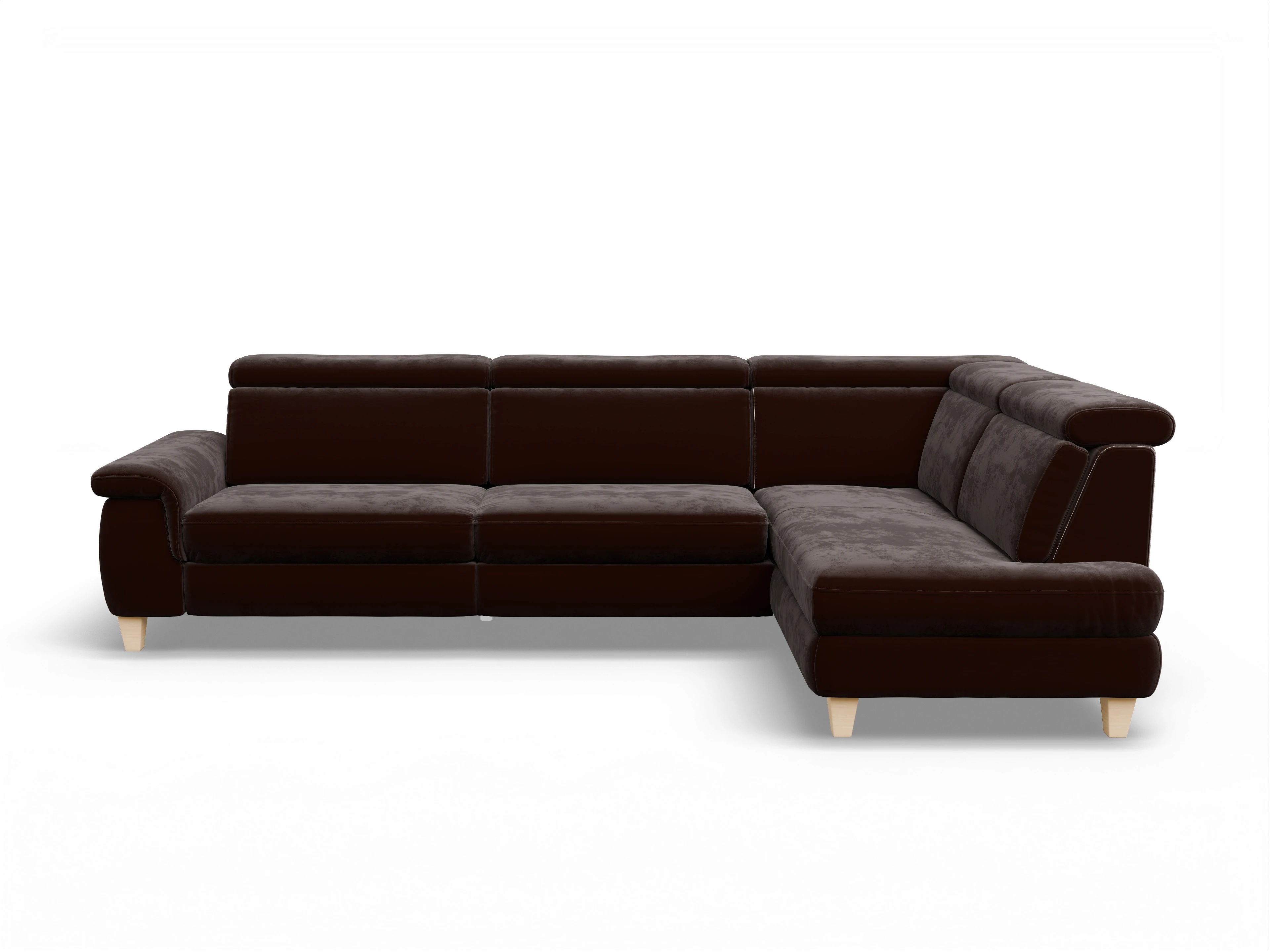 Ansicht des Produktes München Ecksofa rechts Abschluss offen in Stoff Braun