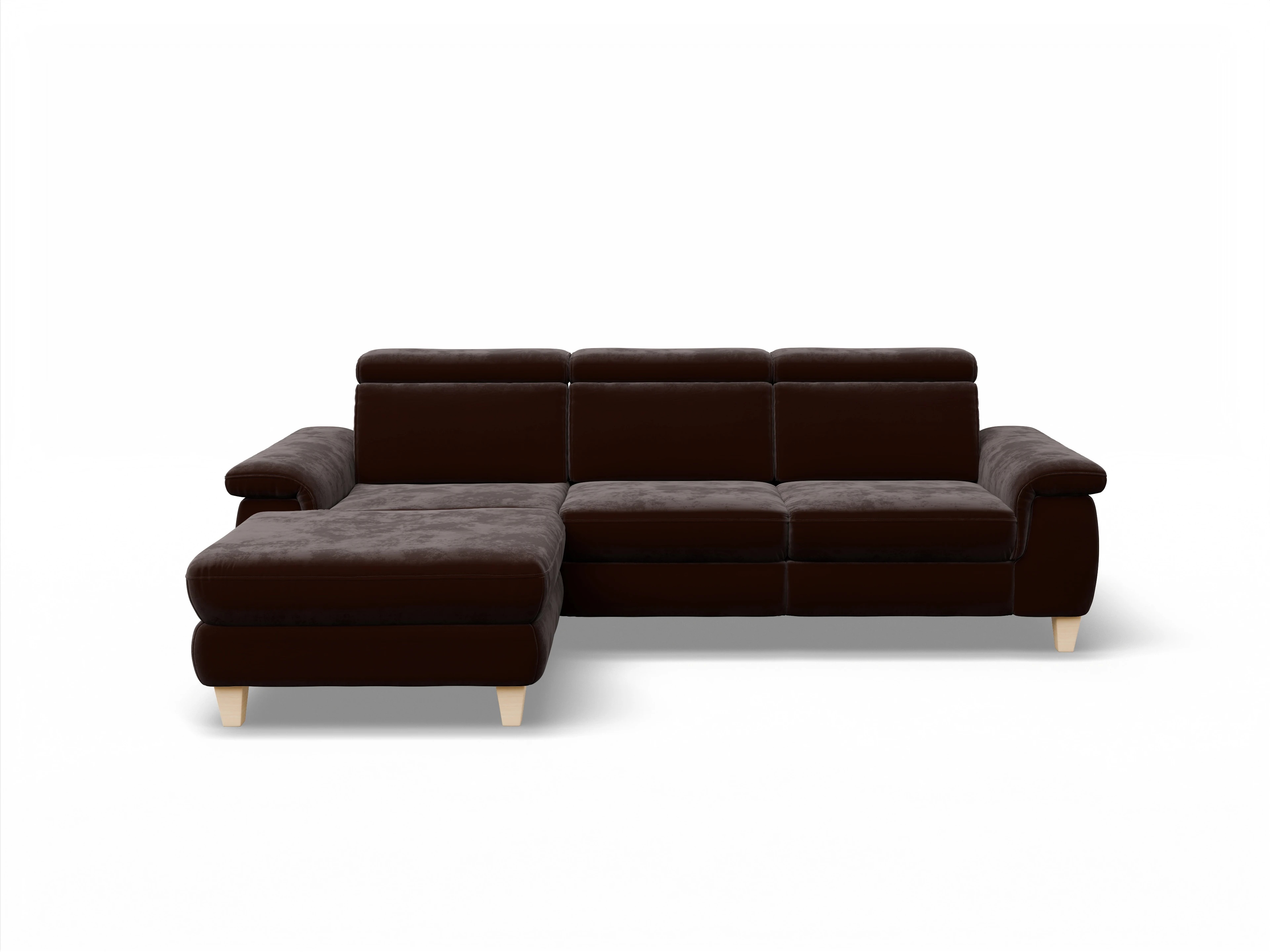 Ansicht des Produktes München Ecksofa links Abschluss offen in Stoff Braun