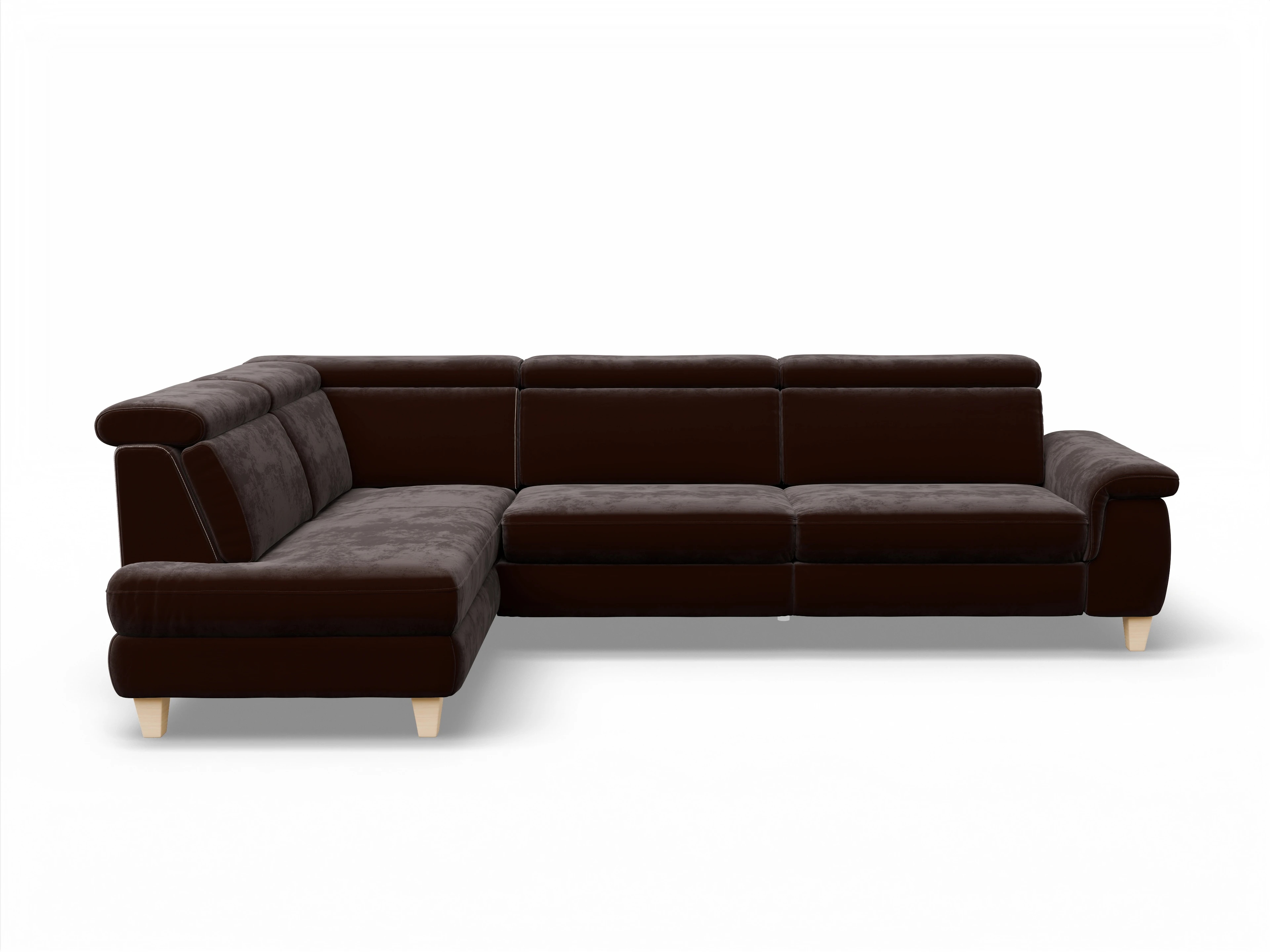 Ansicht des Produktes München Ecksofa links Abschluss offen in Stoff Braun