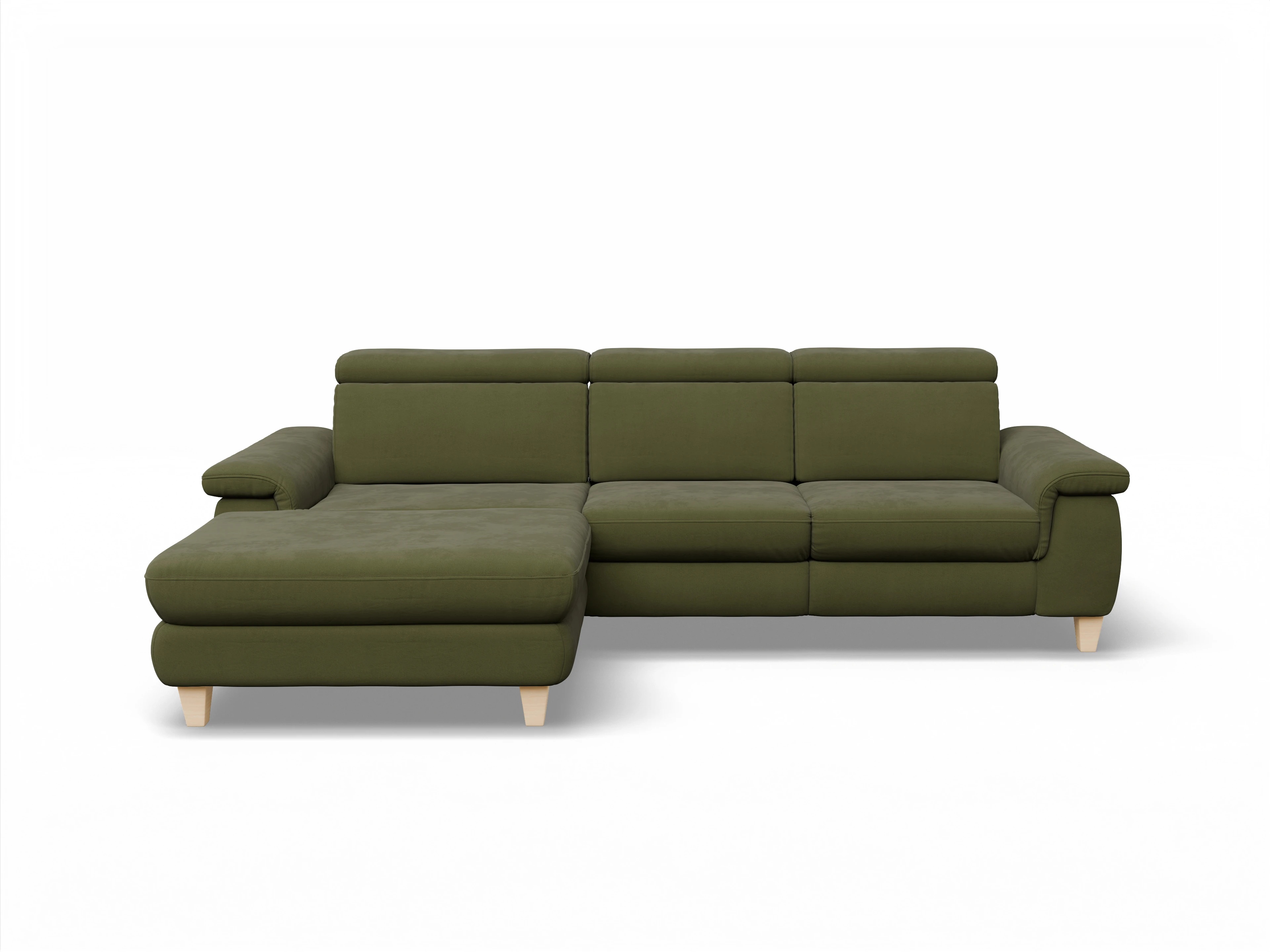 Ansicht des Produktes München Ecksofa links Abschluss offen in Stoff Grün