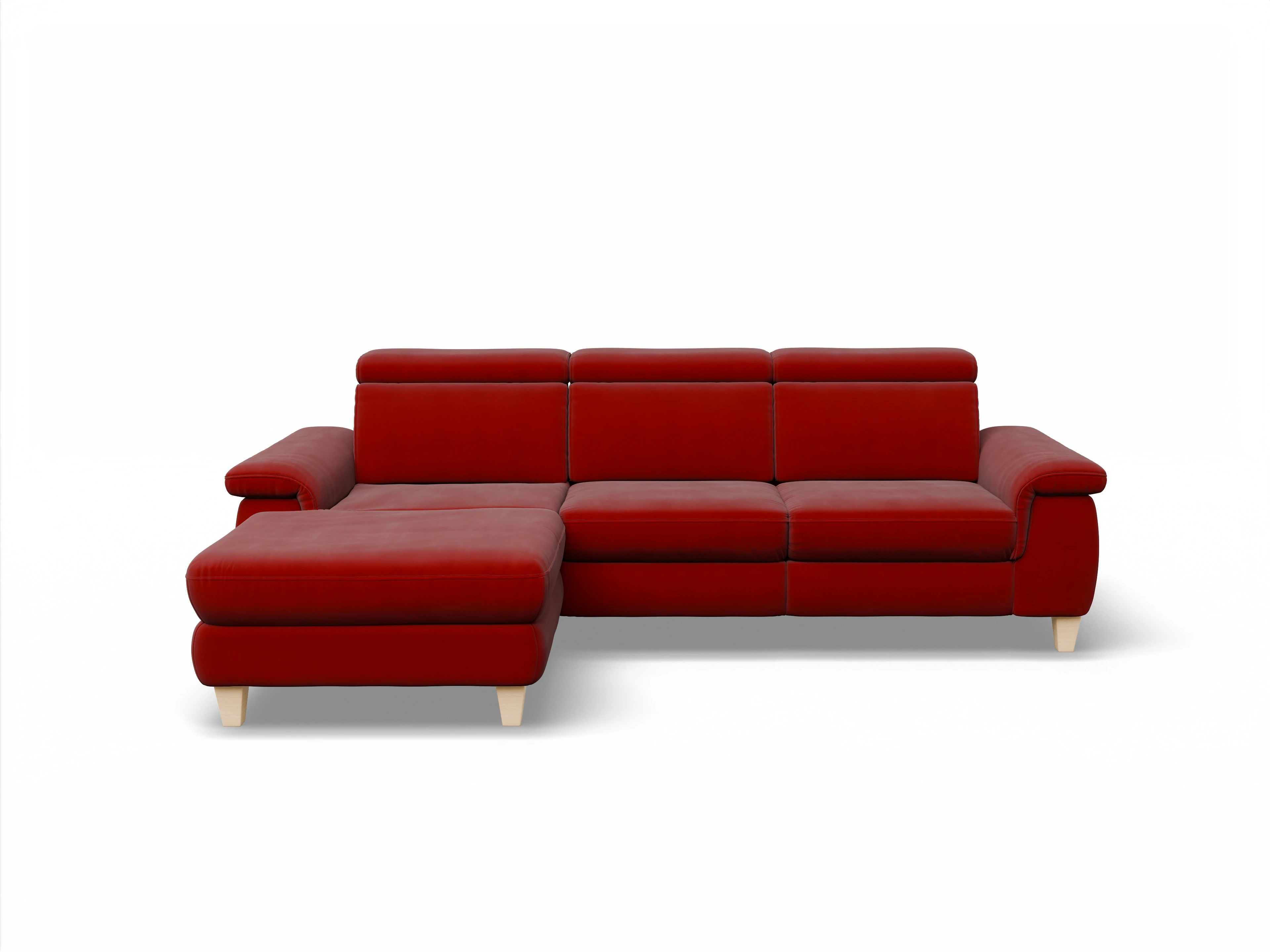 Ansicht des Produktes München Ecksofa links Abschluss offen in Stoff Rot
