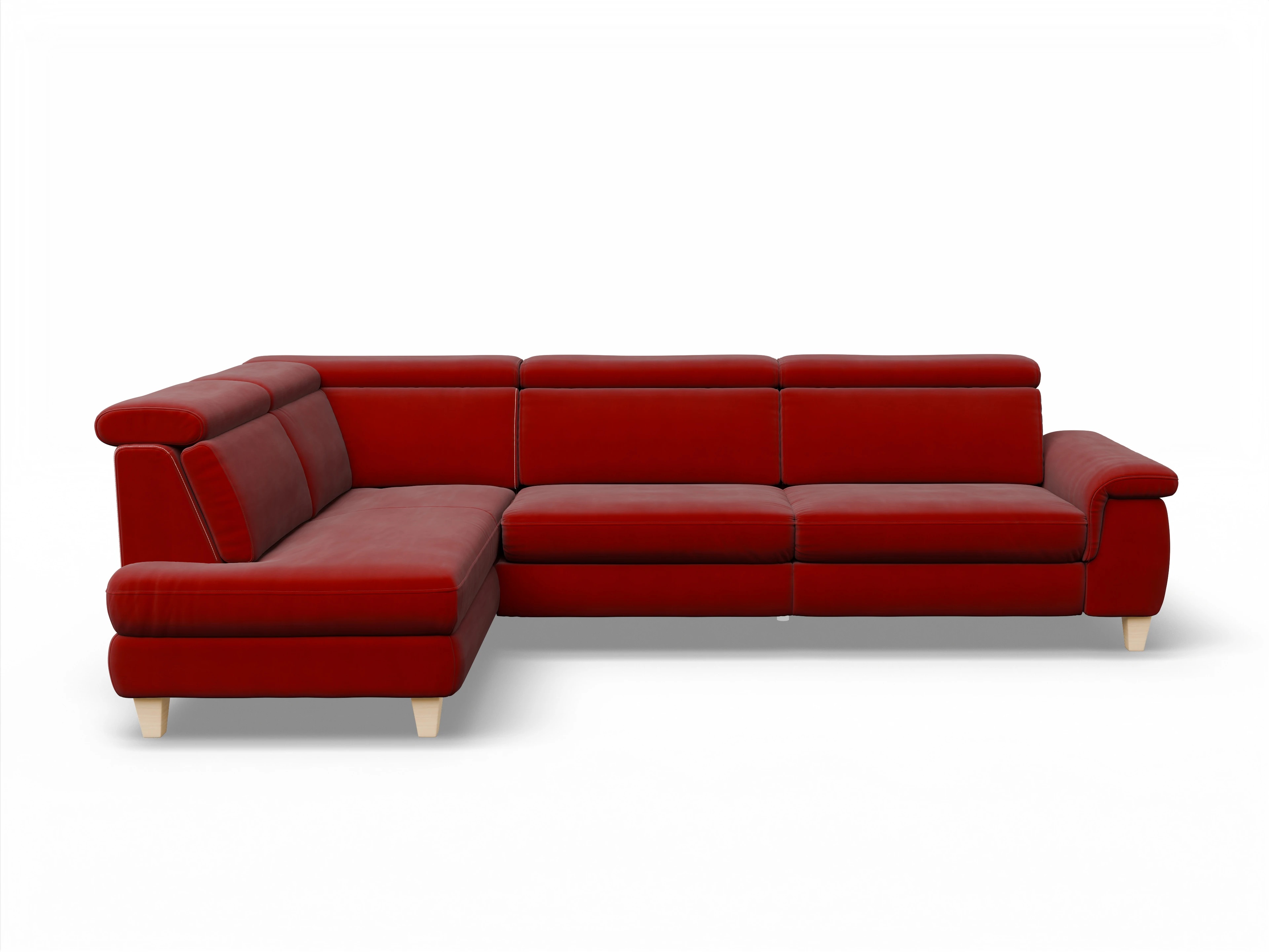 Ansicht des Produktes München Ecksofa links Abschluss offen in Stoff Rot