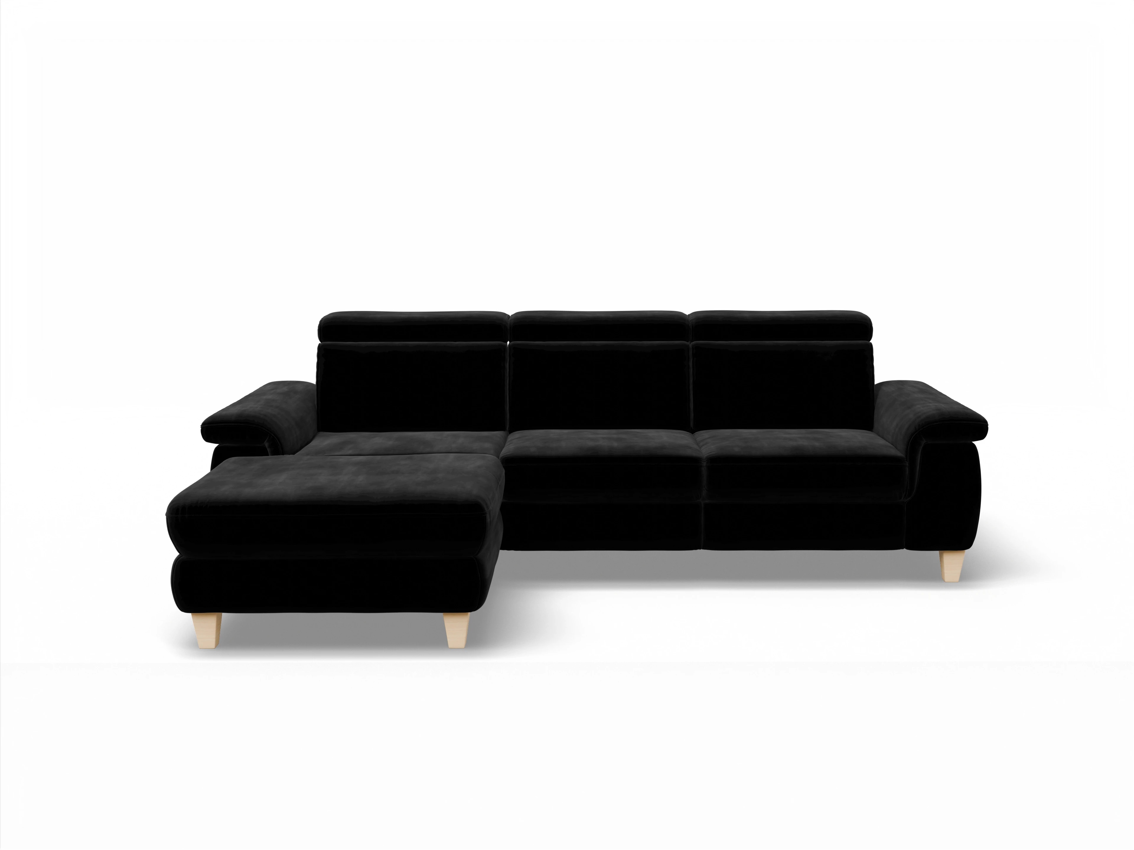 Ansicht des Produktes München Ecksofa links Abschluss offen in Stoff Schwarz