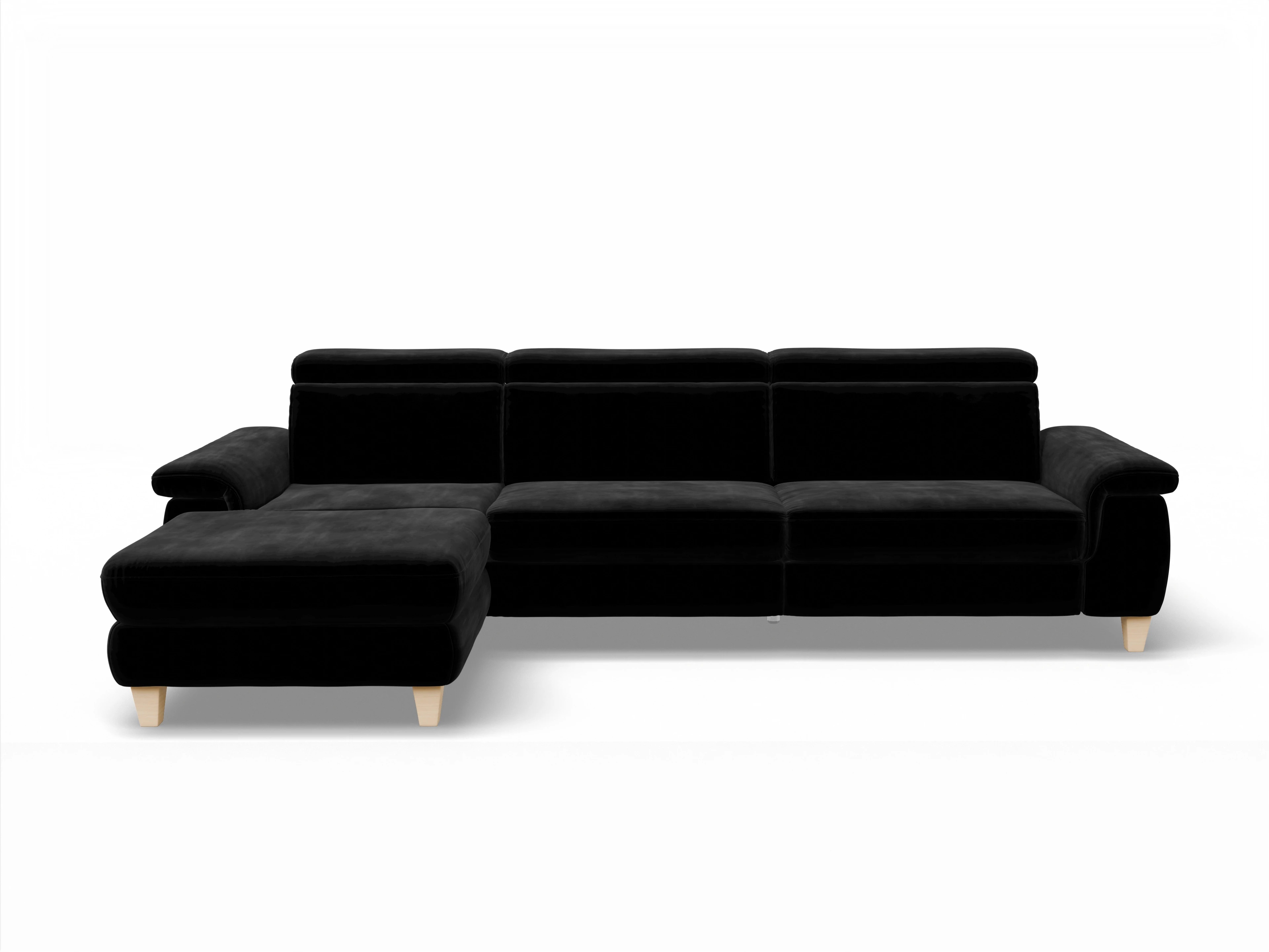Ansicht des Produktes München Ecksofa links Abschluss offen in Stoff Schwarz