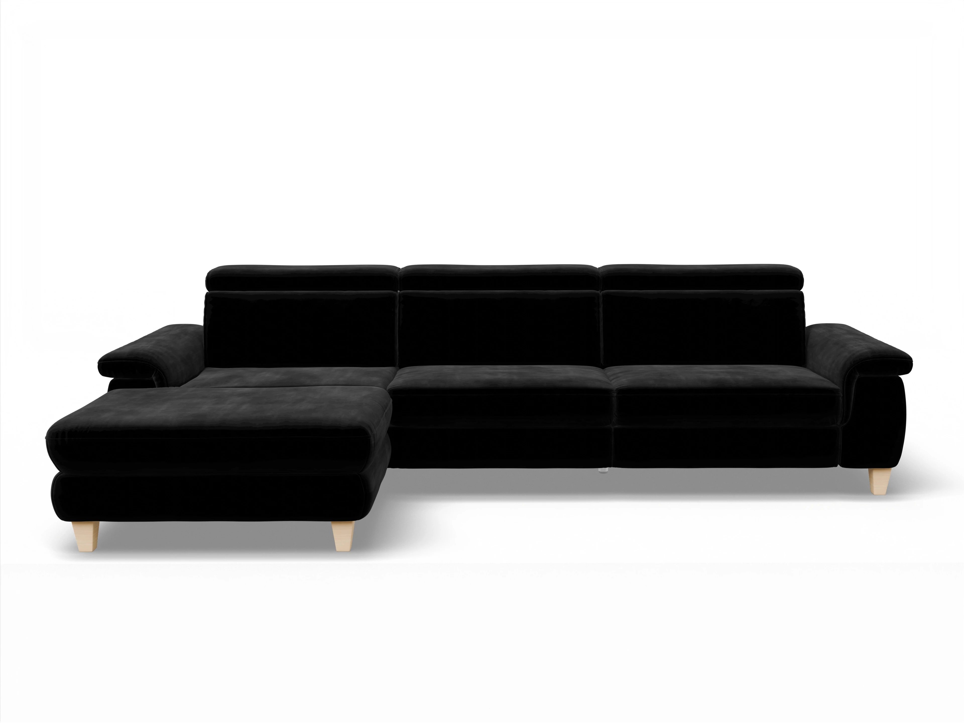 Ansicht des Produktes München Ecksofa links Abschluss offen in Stoff Schwarz