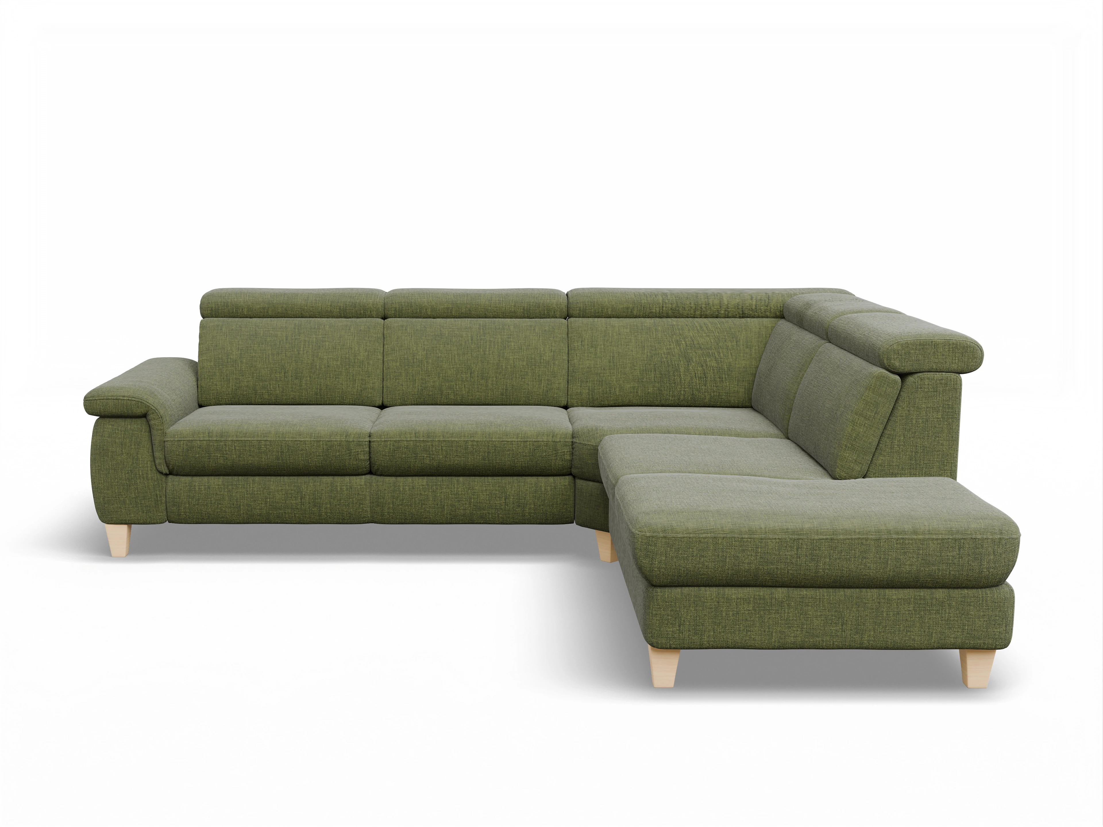 Ansicht des Produktes München Ecksofa rechts Abschluss offen in Stoff Grün