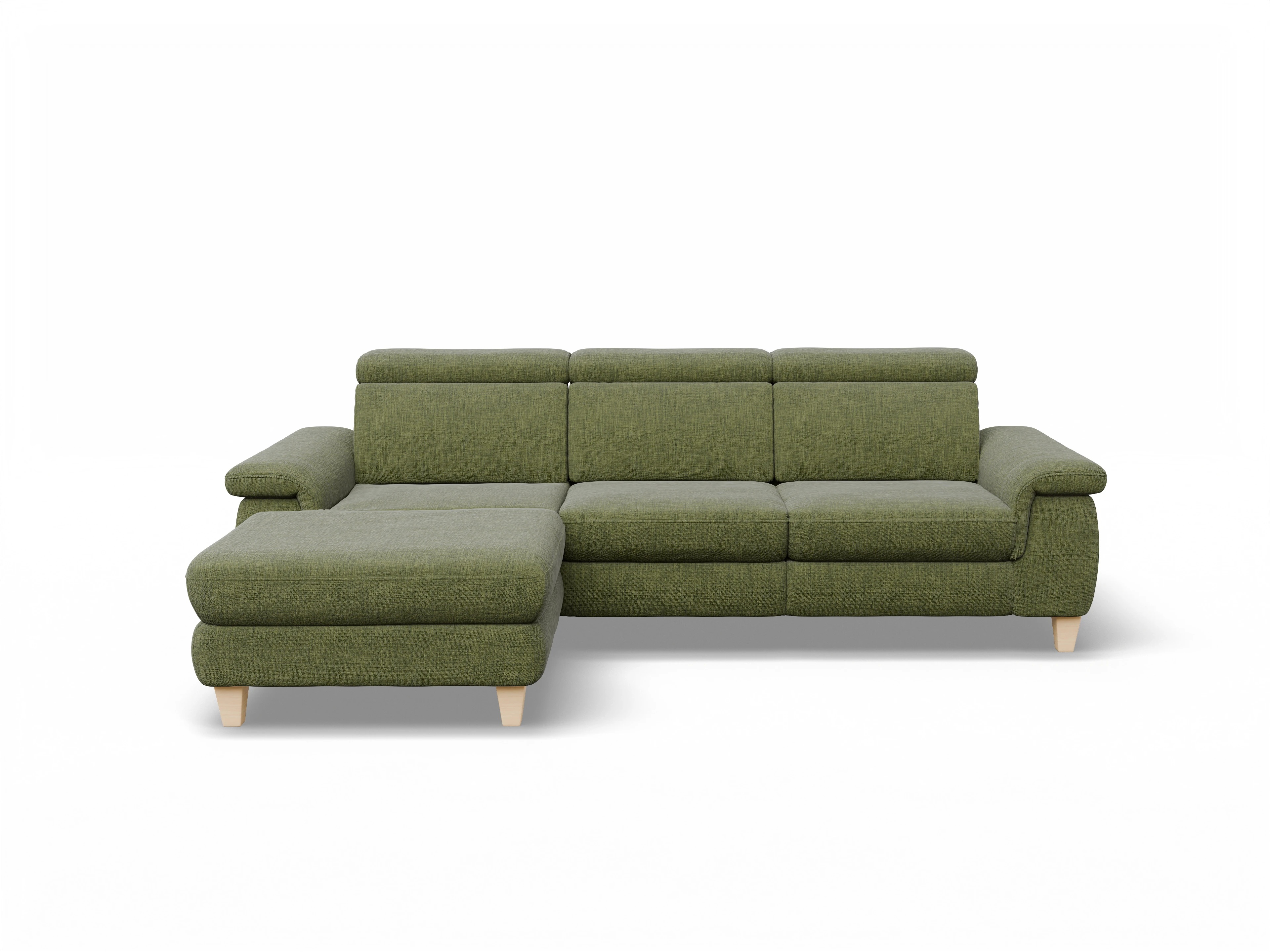 Ansicht des Produktes München Ecksofa links Abschluss offen in Stoff Grün