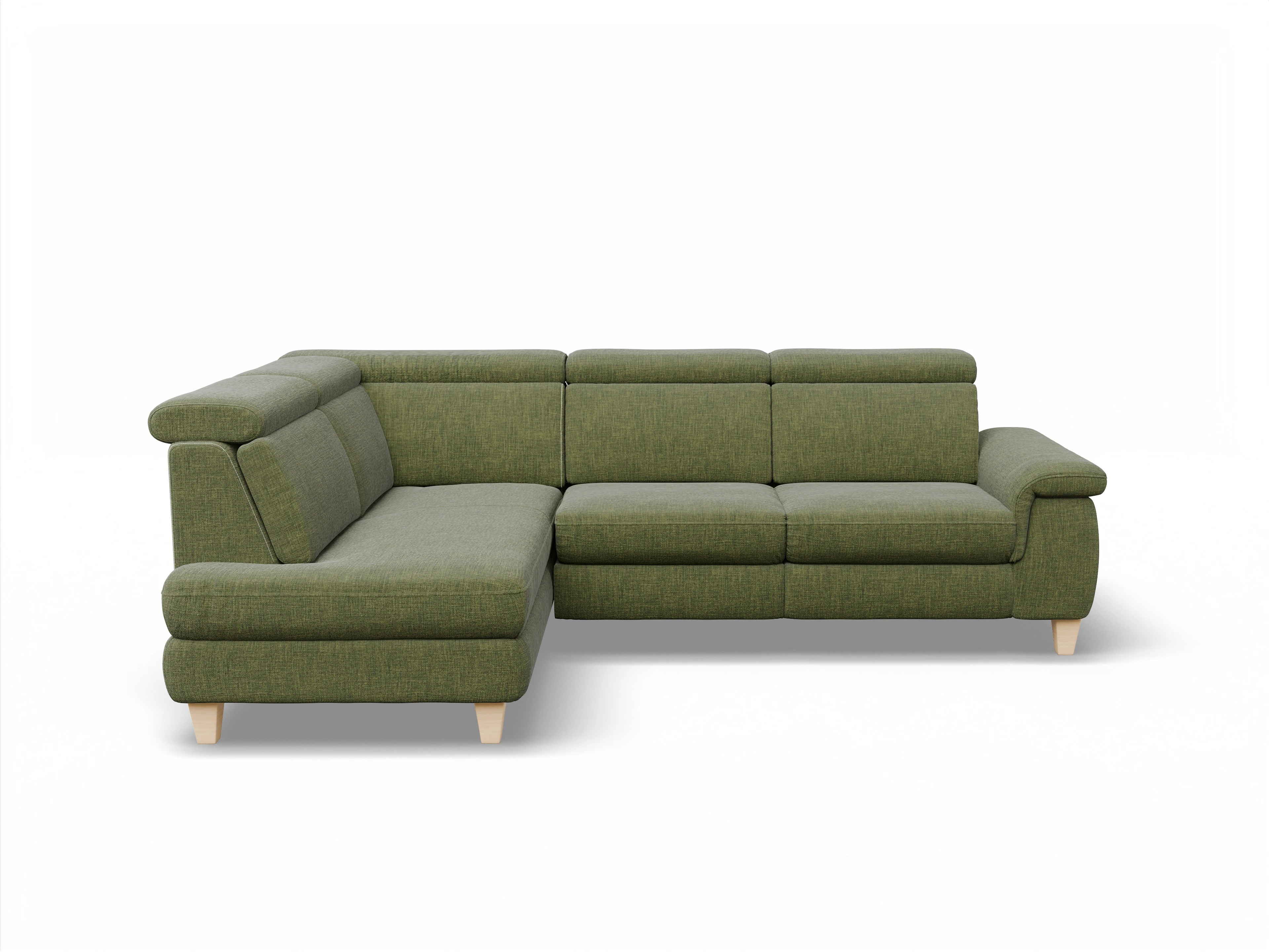 Ansicht des Produktes München Ecksofa links Abschluss offen in Stoff Grün