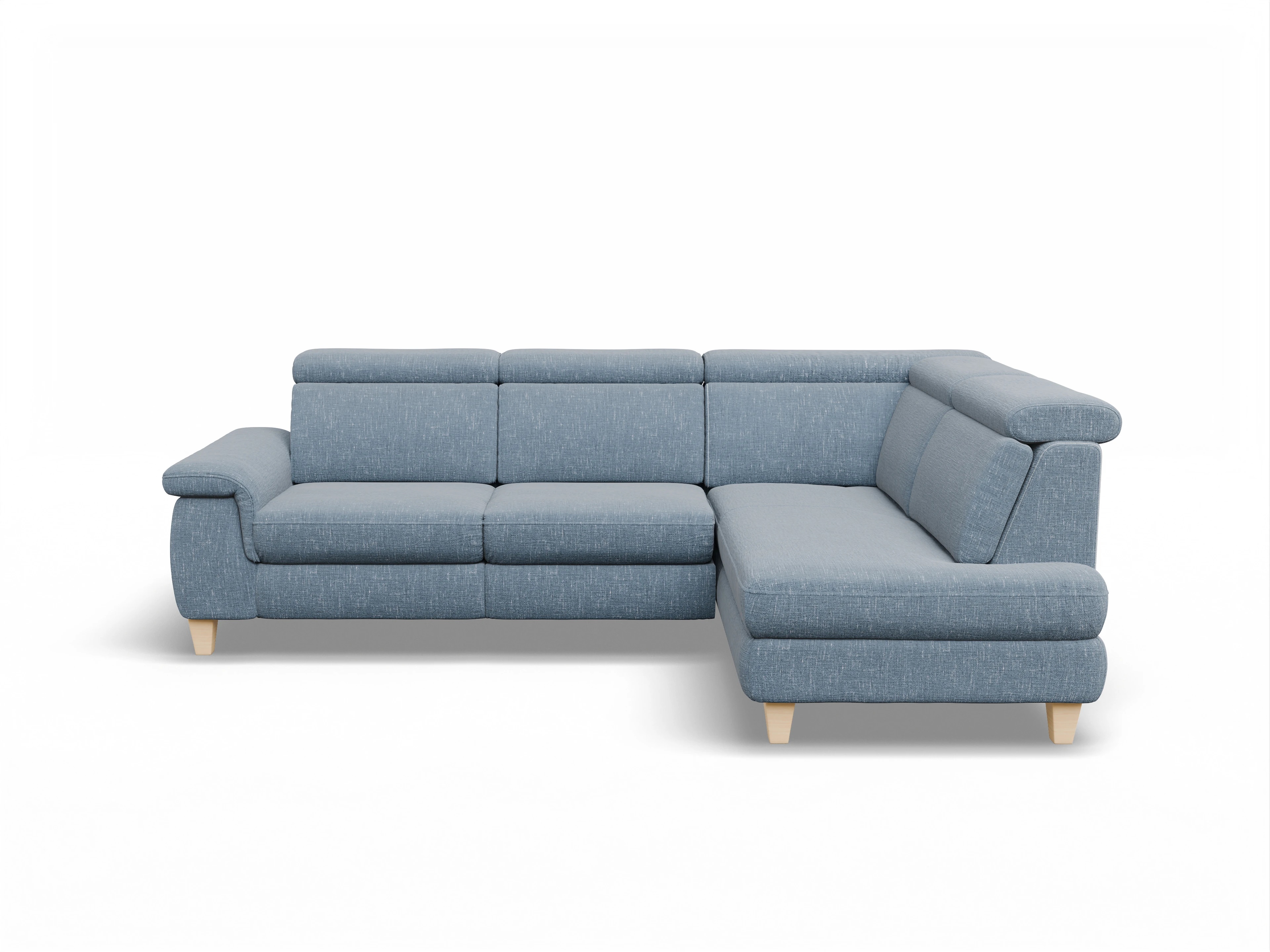 Ansicht des Produktes München Ecksofa rechts Abschluss offen in Stoff Blau