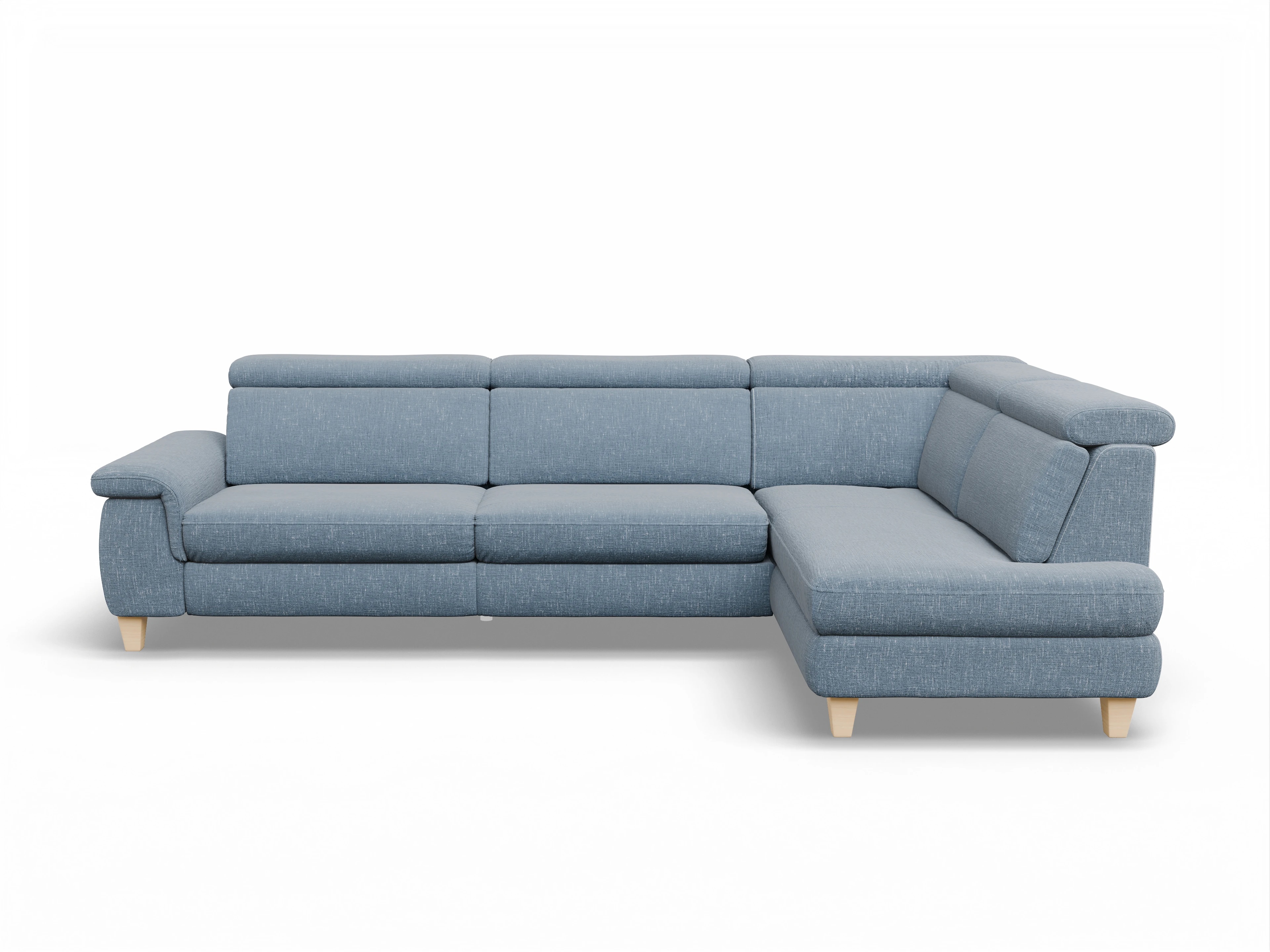 Ansicht des Produktes München Ecksofa rechts Abschluss offen in Stoff Blau