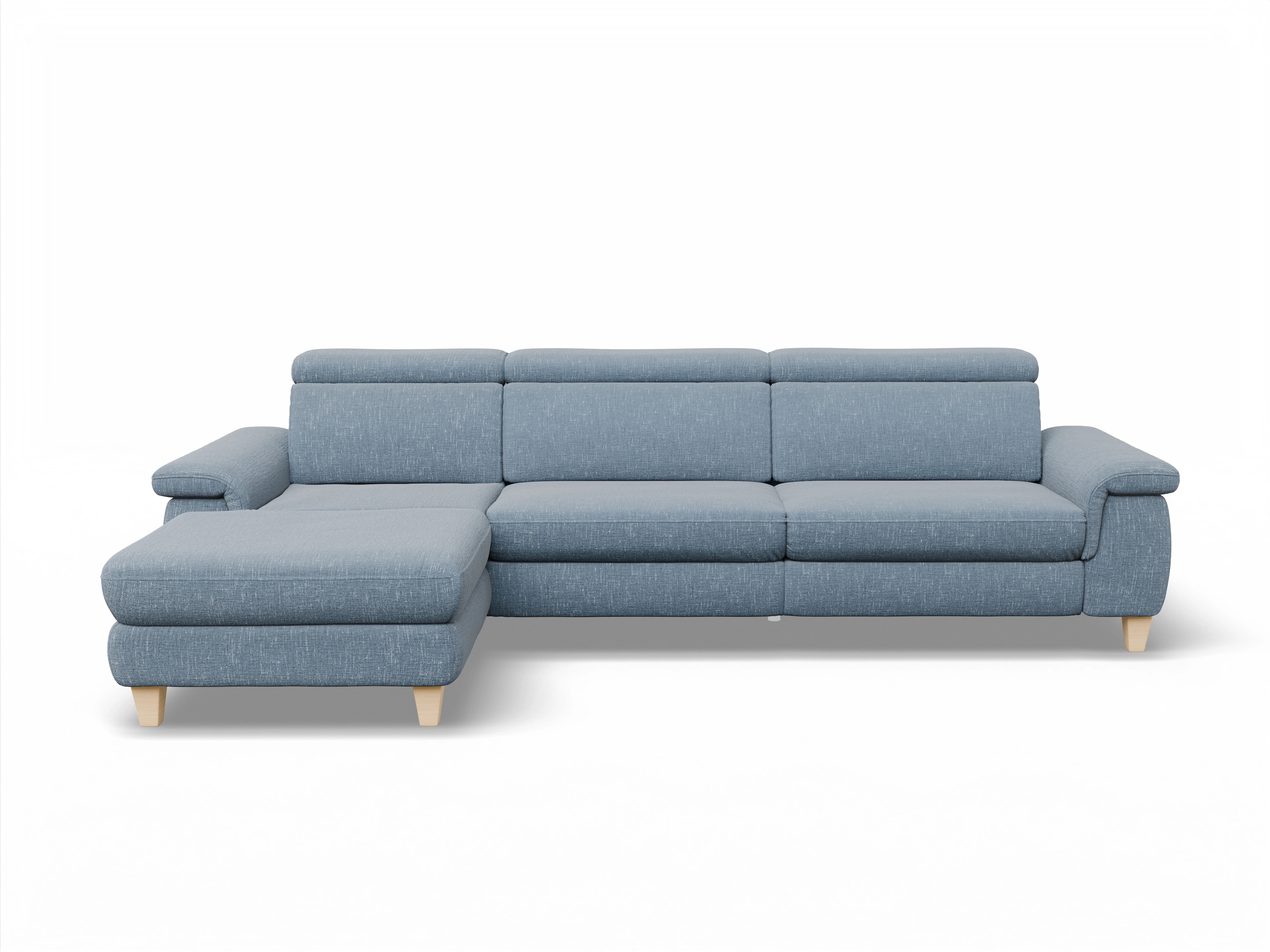 Ansicht des Produktes München Ecksofa links Abschluss offen in Stoff Blau