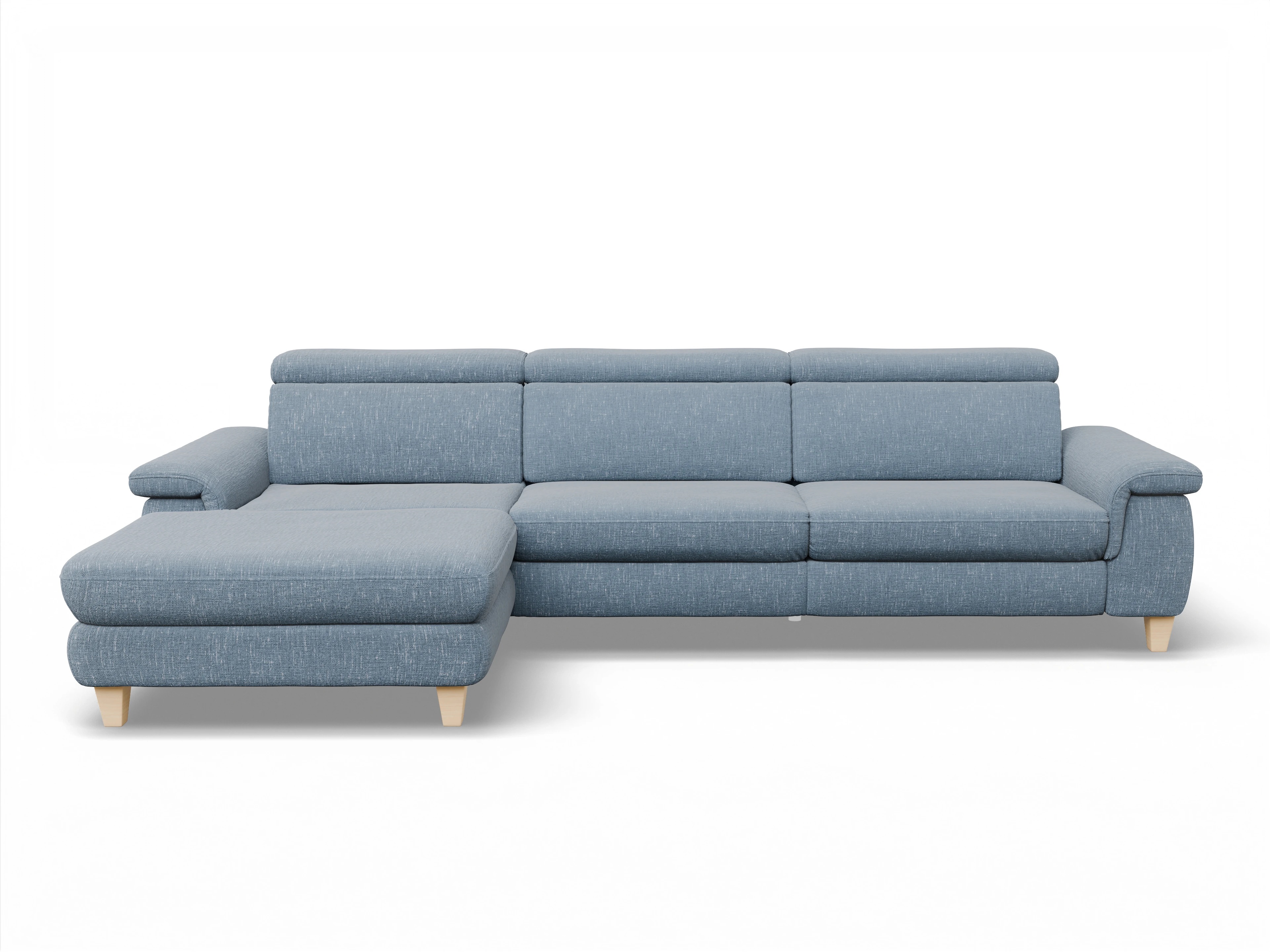 München LOgroß Large L Ansicht des Produktes München Ecksofa links Abschluss offen in Stoff Blau